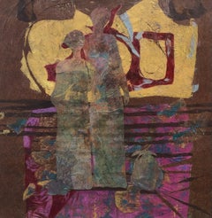 Diptych Ancestor in Transit, cold wax, tissue paper monoprints on canvas, 2021.