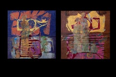 Diptychon Ancestor in Transit-Kaltwachs, Seidenpapier-Monoprints auf Leinwand.