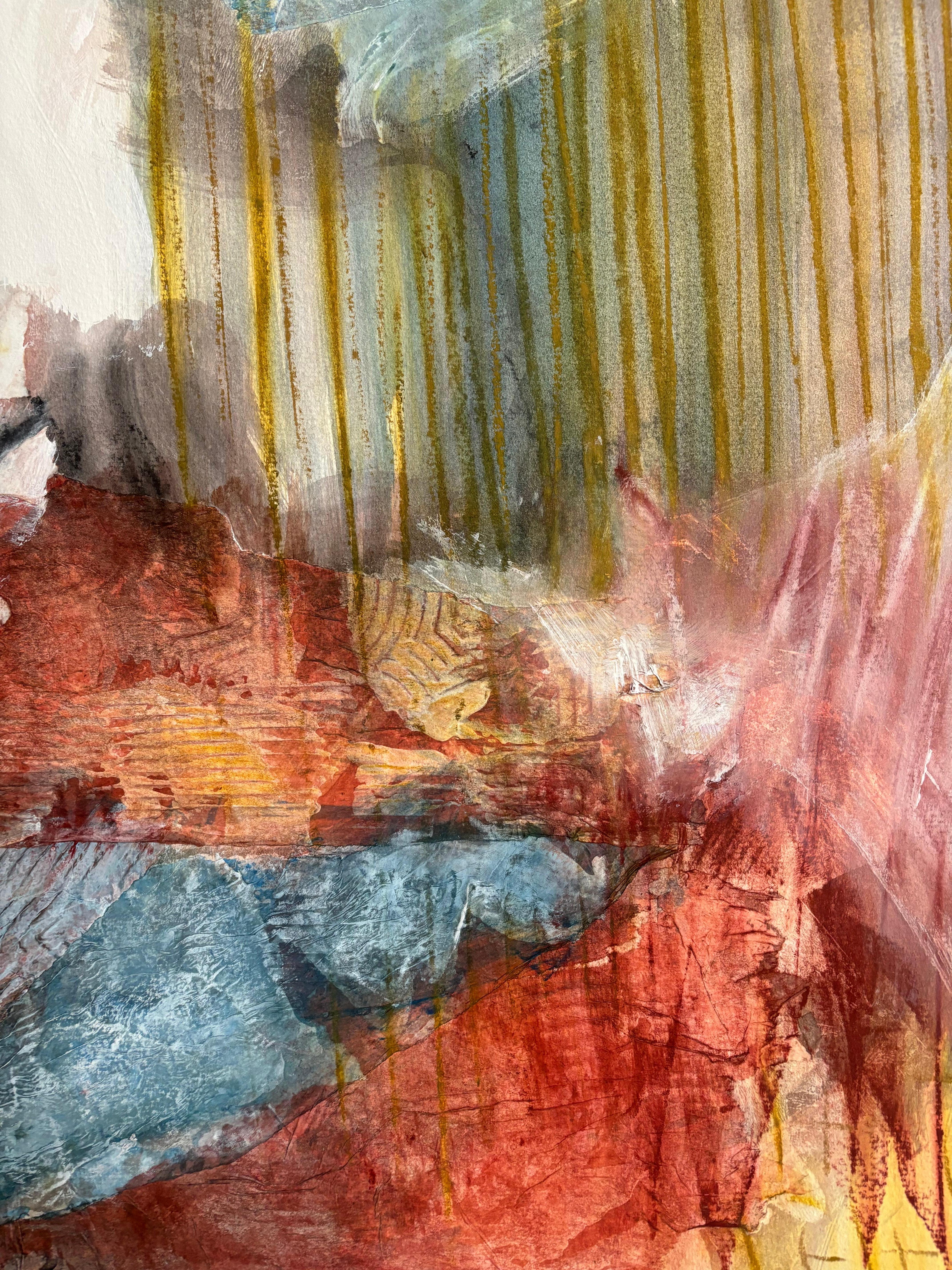 Acrylic paint with water-soluble Art Graf and graphite heightens the directness of marking in this diptych series on paper. Art Graf comes in tailor’s squares, easily fitting into the hand to use the edges or the flat sides. This media helps to
