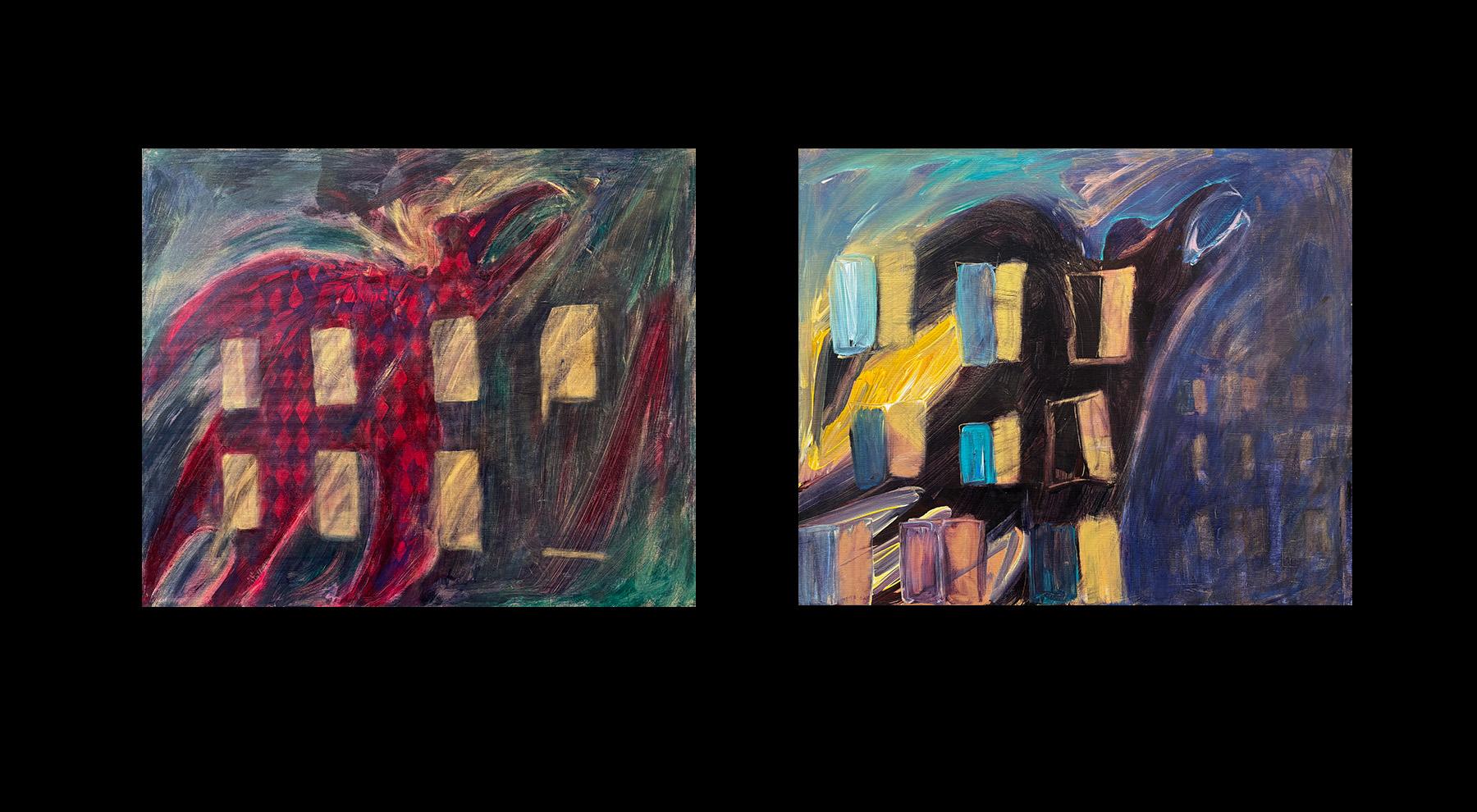 Animal Painting Majio - Crows avec portes Diptyque
