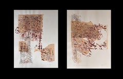Diptych Journey Agenda, Art Graf, graphite, monoprints, impasto textures, tissue