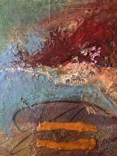 Diptych Pathways: cold wax, printed tissue paper, graphite, handmade paper