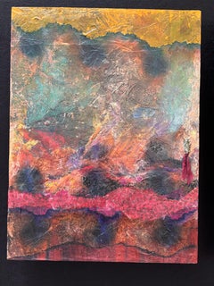 Díptico Paisaje Arco Iris - cera fría, papel de seda, objeto encontrado y óleo en barra