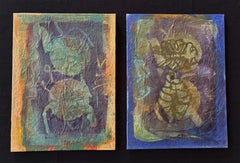 Diptychon Ribs of Tyme Kaltwachs, Monoprints, Ölstift auf Leinwand