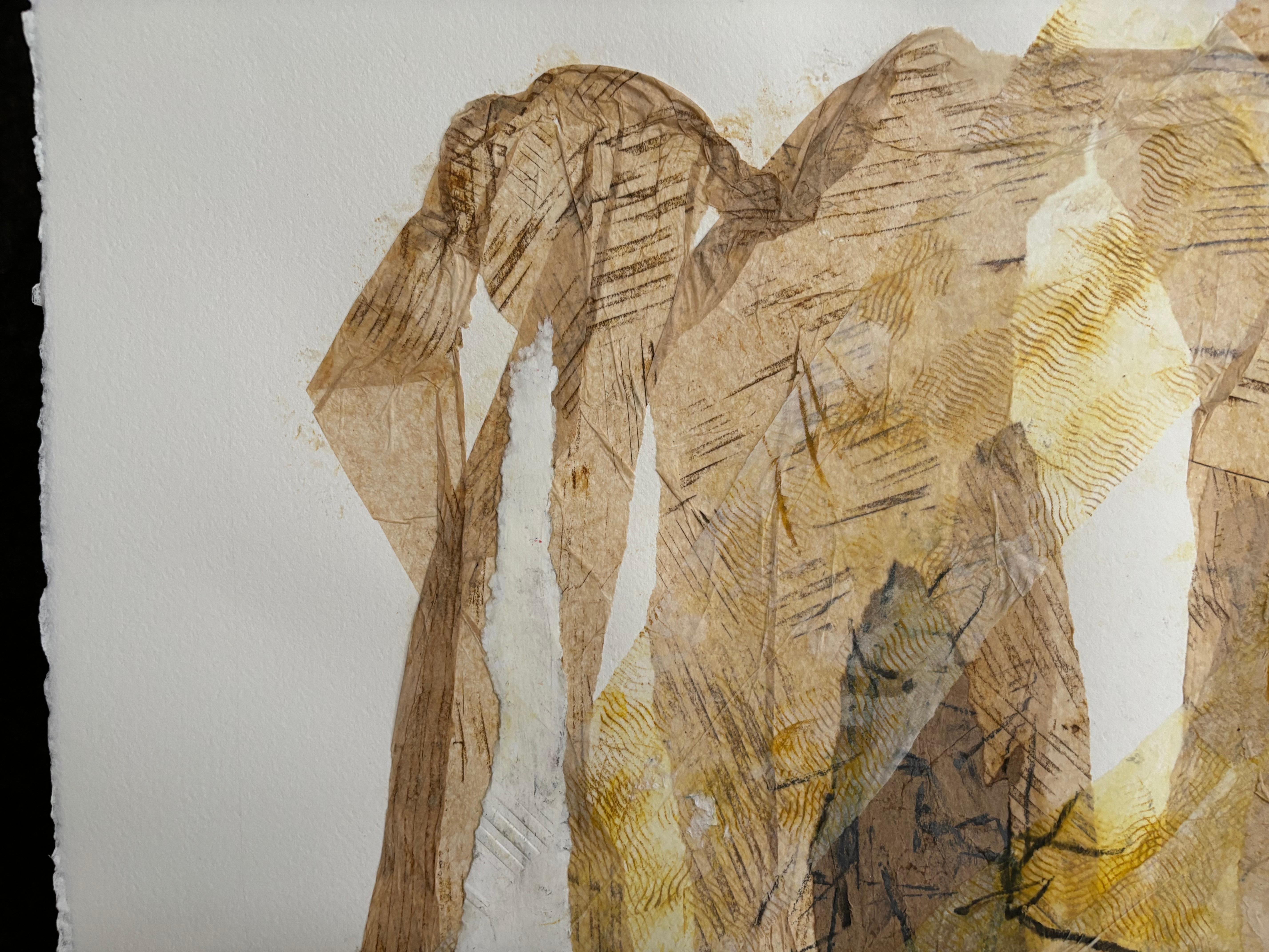 Acrylic paint with water-soluble Art Graf and graphite heightens the directness of marking in this diptych series on paper. Art Graf comes in tailor’s squares, easily fitting into the hand to use the edges or the flat sides. This media helps to