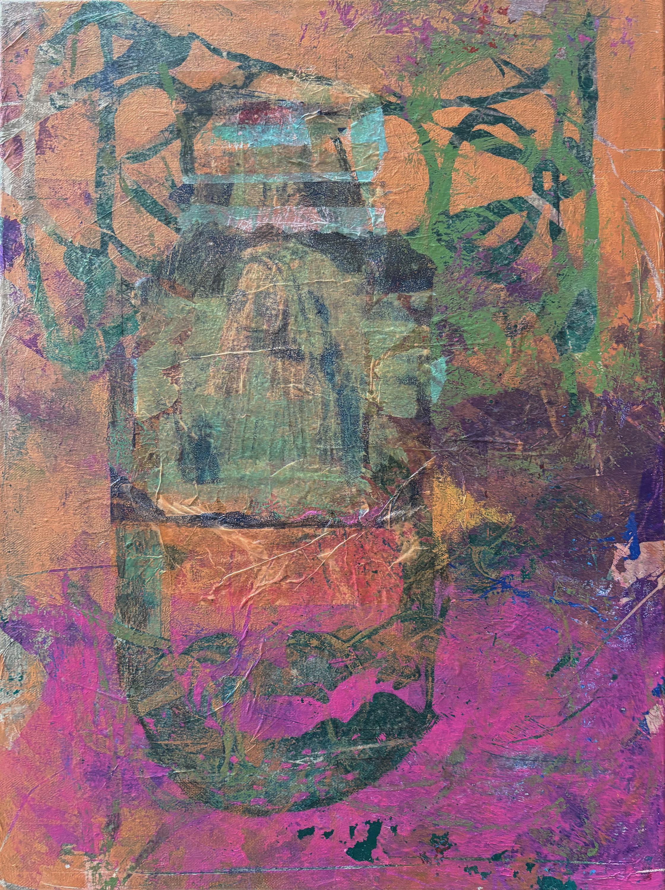 Majio Abstract Painting - Encapsulation of Tyme-cold wax, monoprints, oil stick on canvas