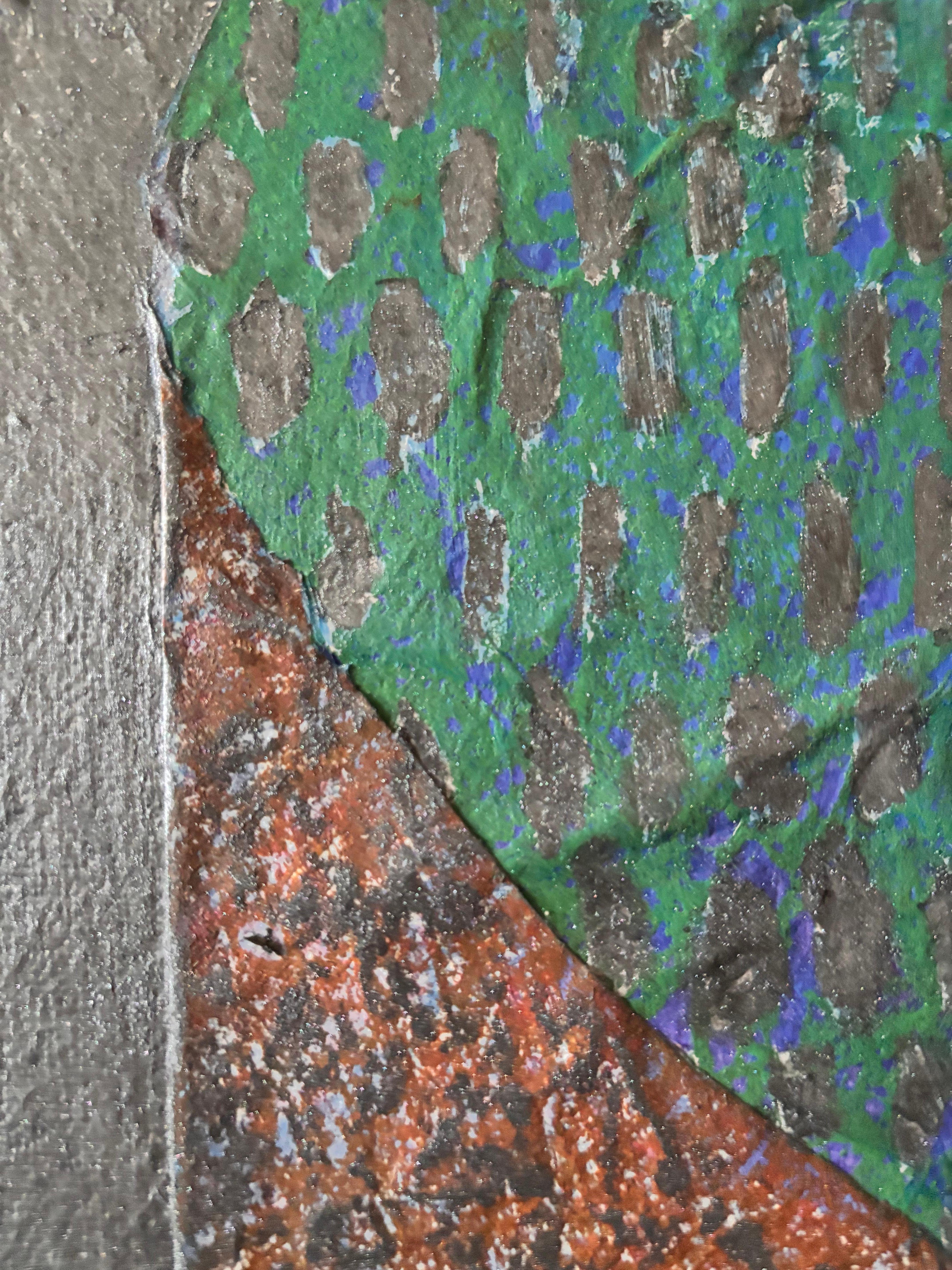 Evening Return-acrylic paint, graphite and paper on canvas - Painting by Majio