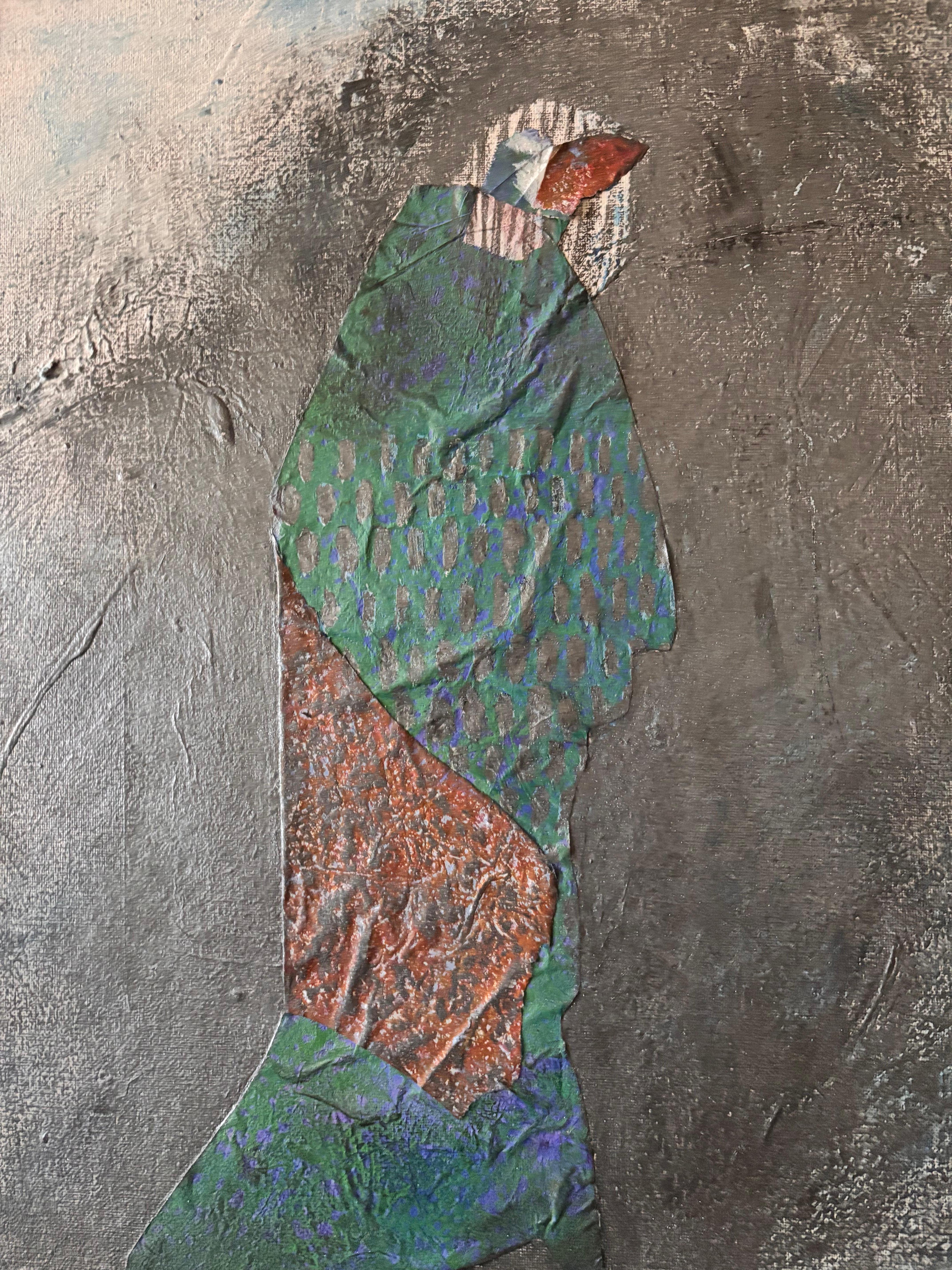 Graphite marks, alternately black and silver suggest night creeping up on a woman. Across all time and culture, she is returning home at the cusp of dark. Her duties and adventures undefined offer a simple context for what is known and