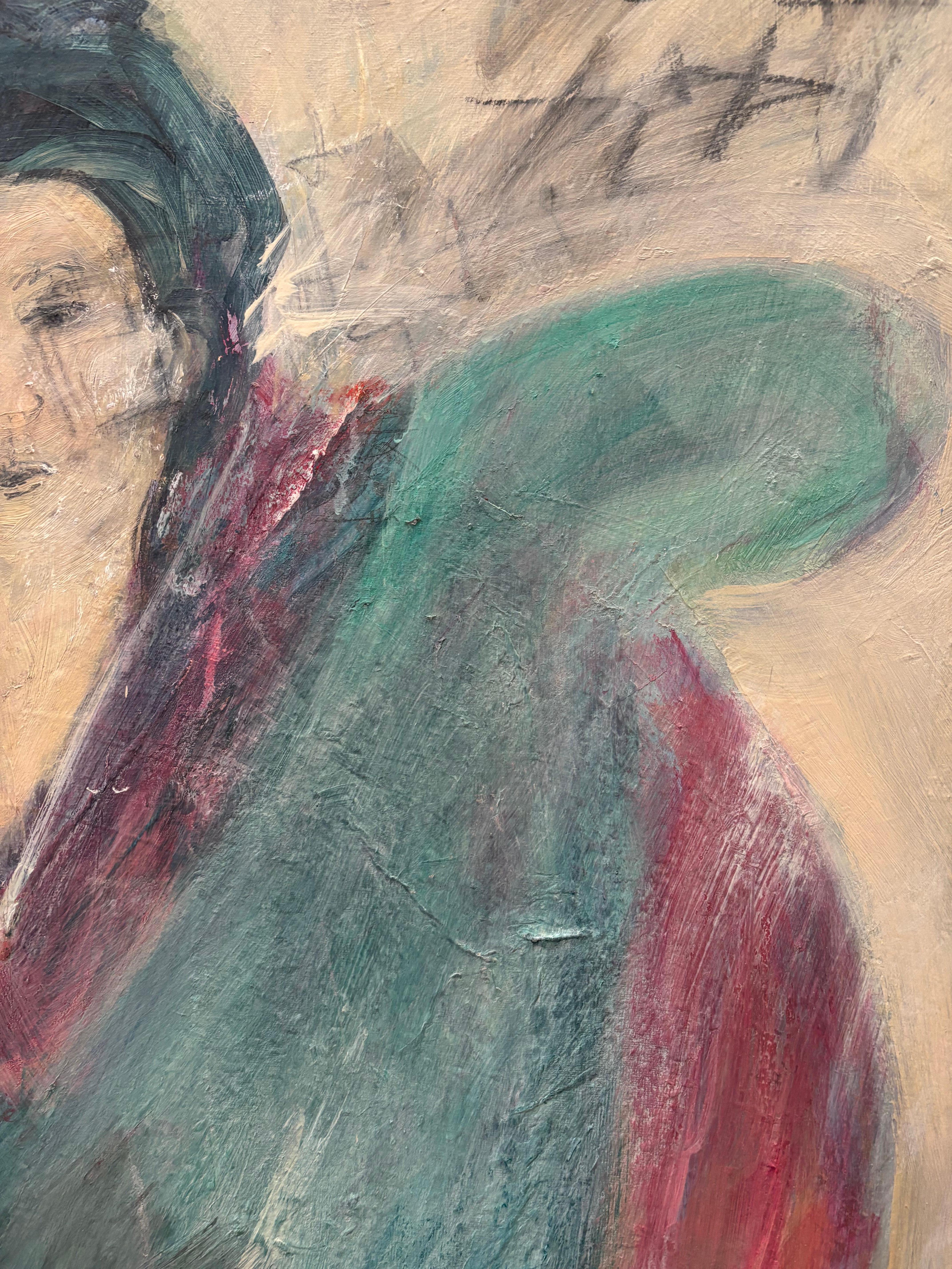Figurative II: Fox Spirit Around Neck - Gray Figurative Painting by Majio