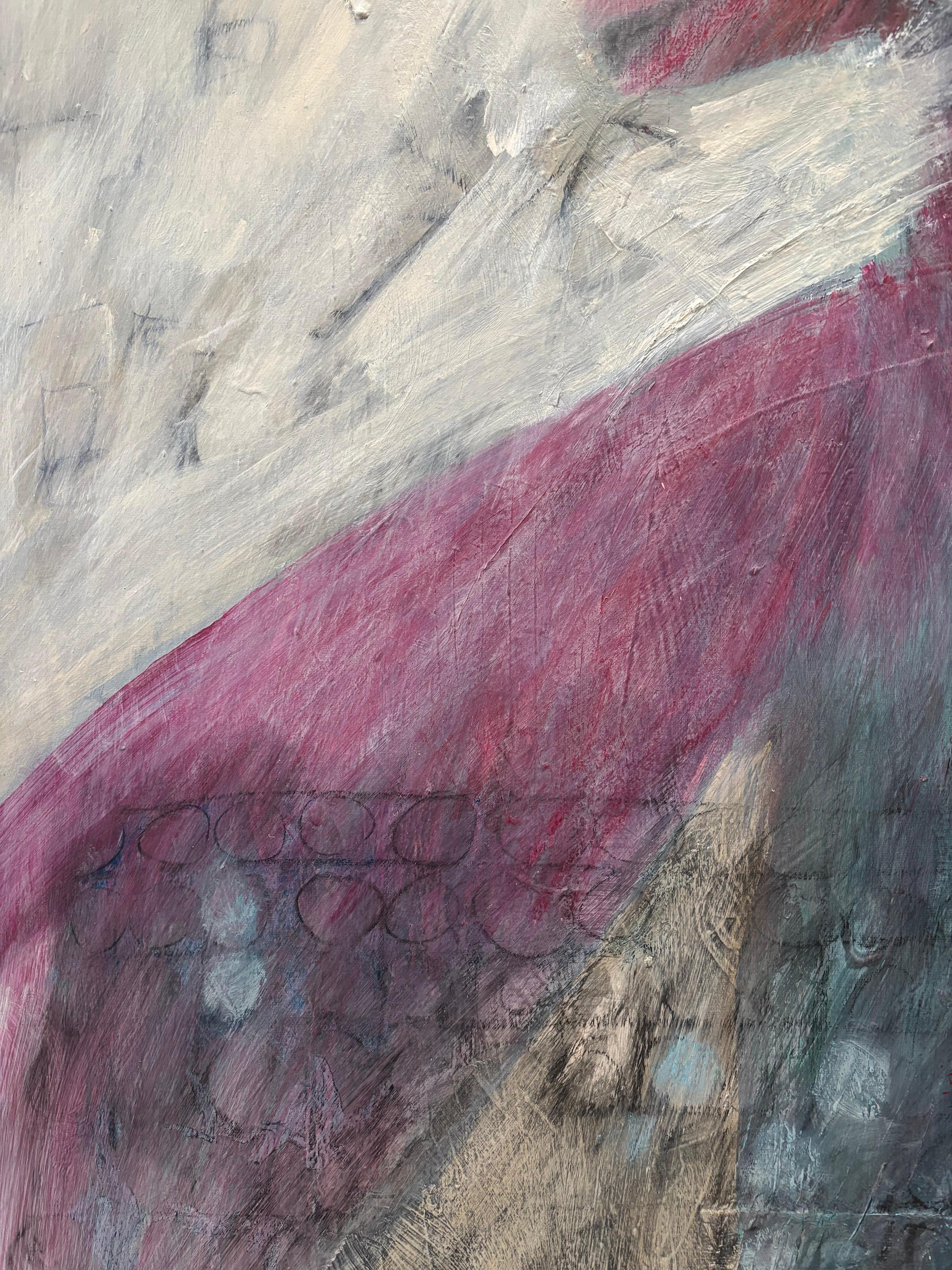 Fox Spirit around Neck, acrylic paint, graphite on canvas. In Japan the fox or kitsune, even in modern day references, is a disorienting deity that causes one to lose one’s way.

In the series Figurative II, the figures are connected to the spirit