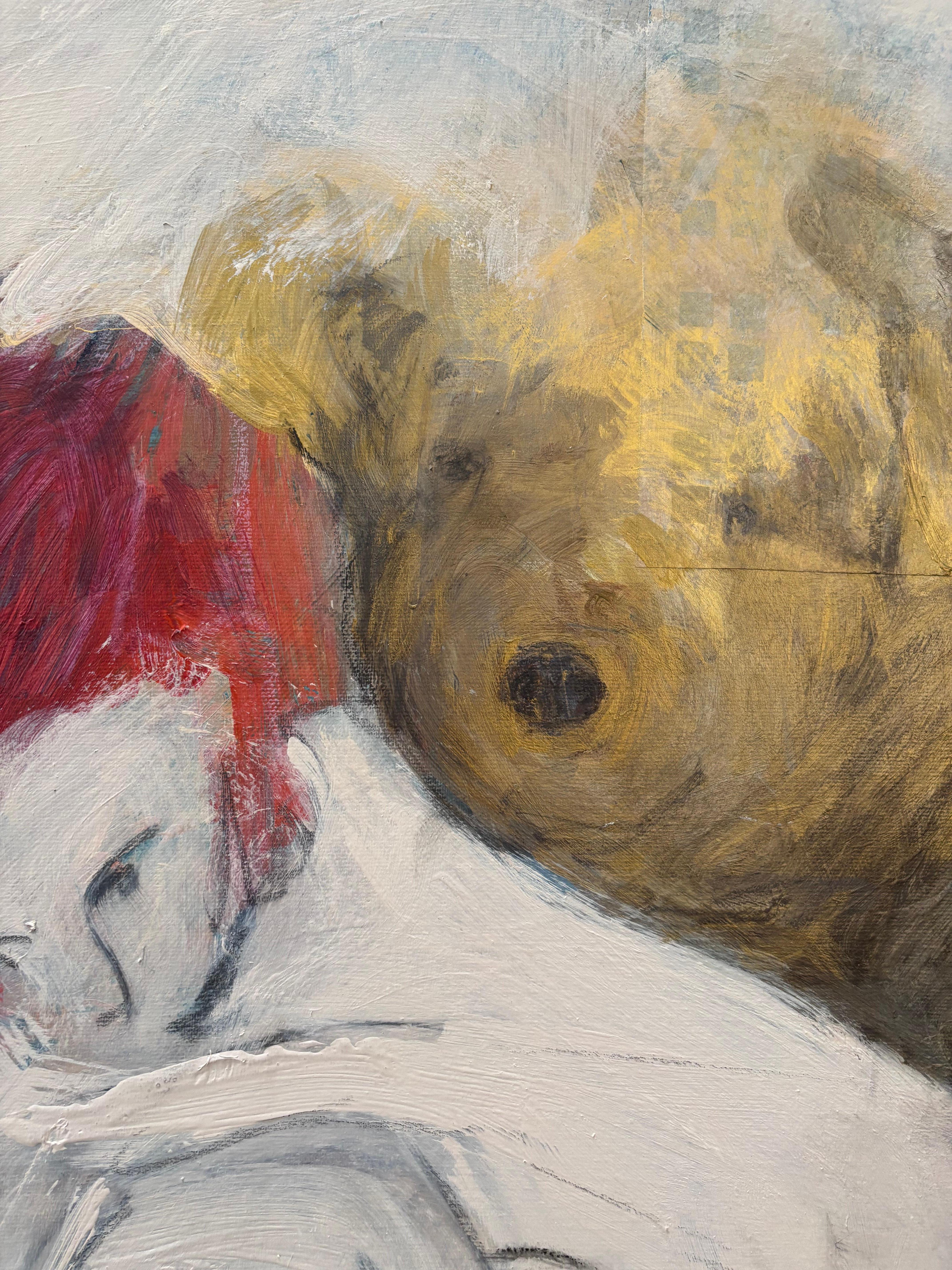 Figure II: Orso guardiano con blu - Figurative Painting Grigio di Majio