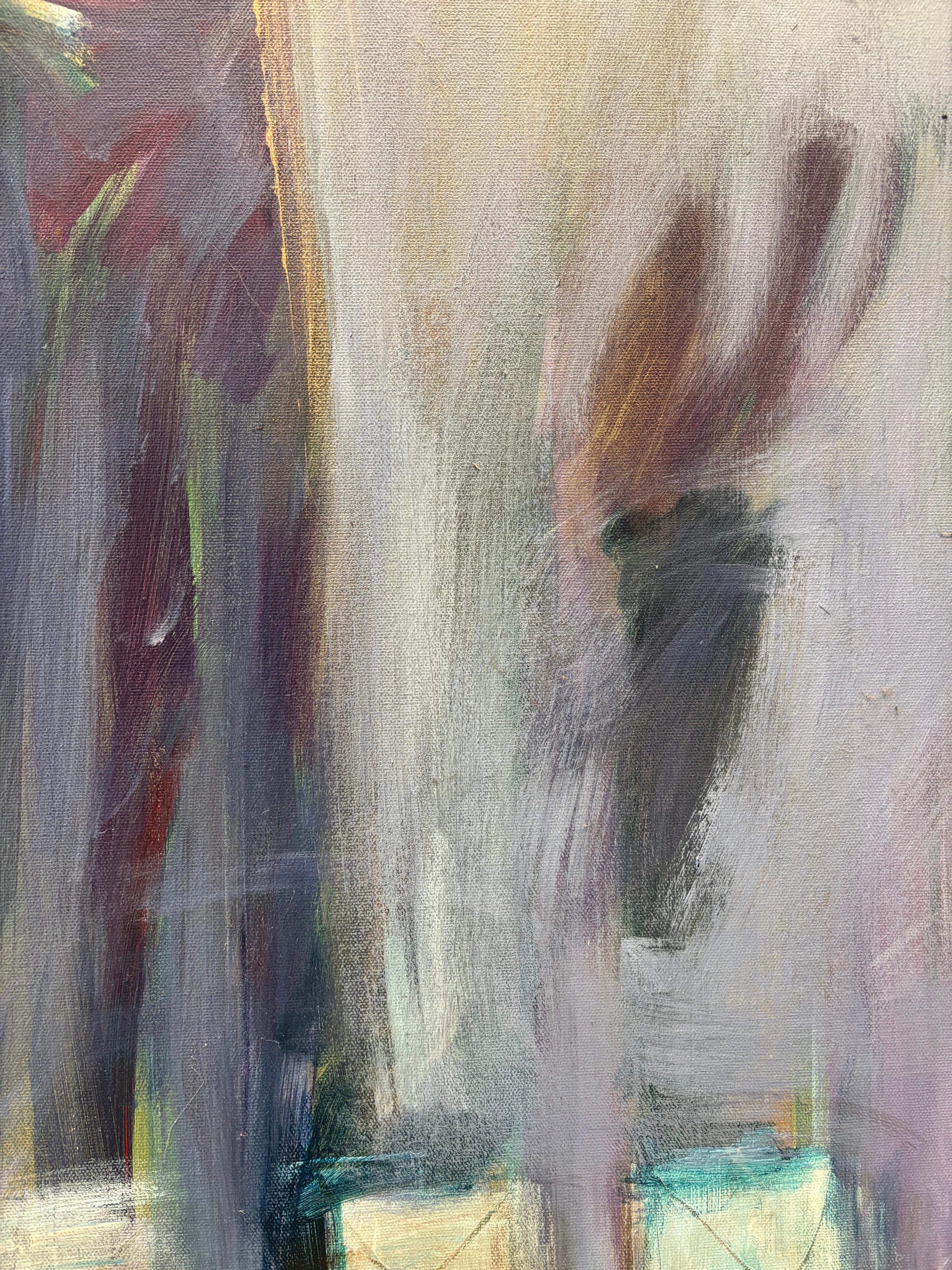 Chaman, acrylique sur toile, dans une posture large, manipule les neuf boîtes qui semblent flotter dans l'air. Il s'agit d'une présence archétypale de celui qui obtient des informations de l'au-delà, servant diverses fonctions, adhésives dans la