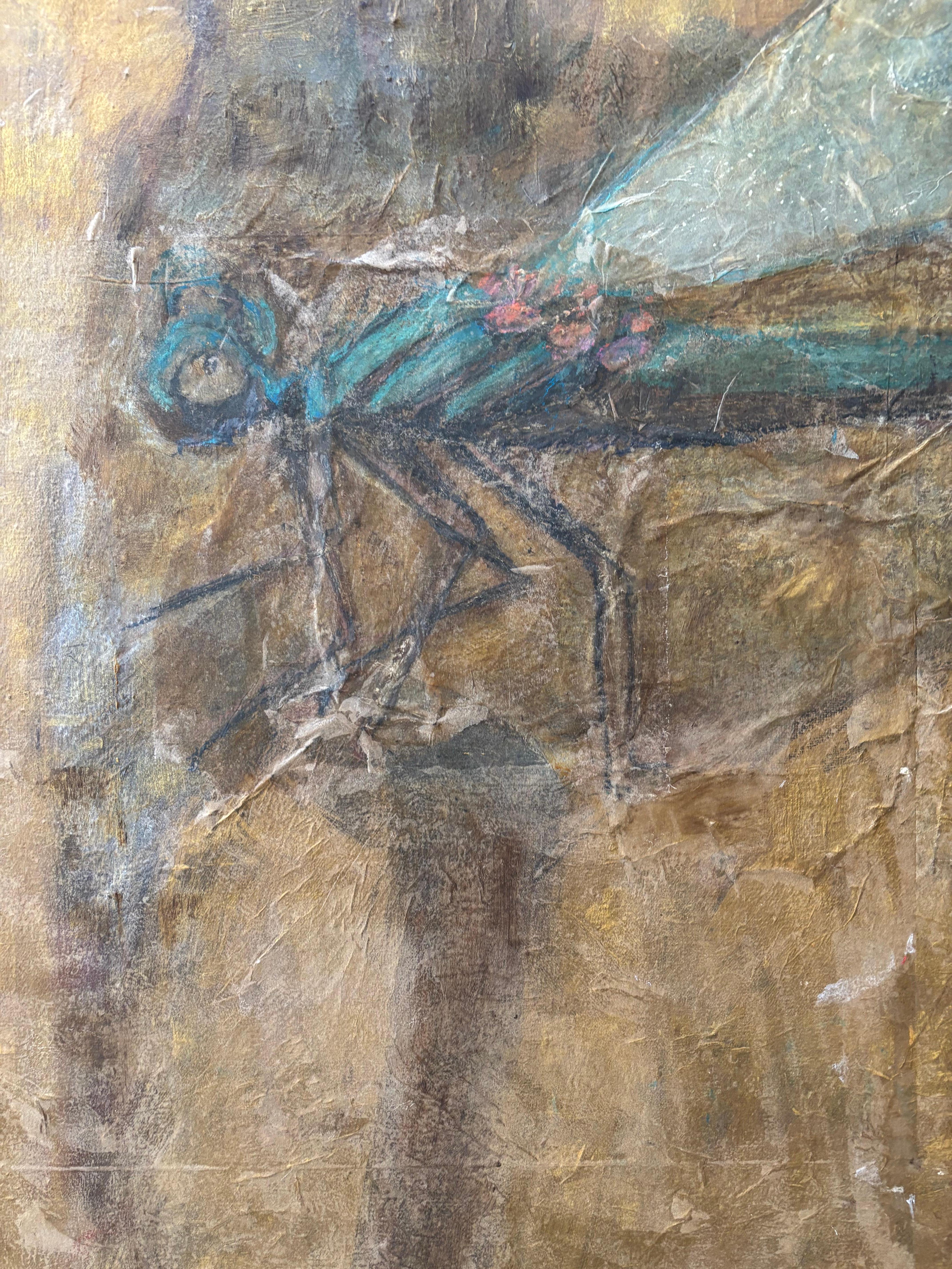 Zorro y libélula  Monocopias, óleo sobre lienzo - Painting de Majio