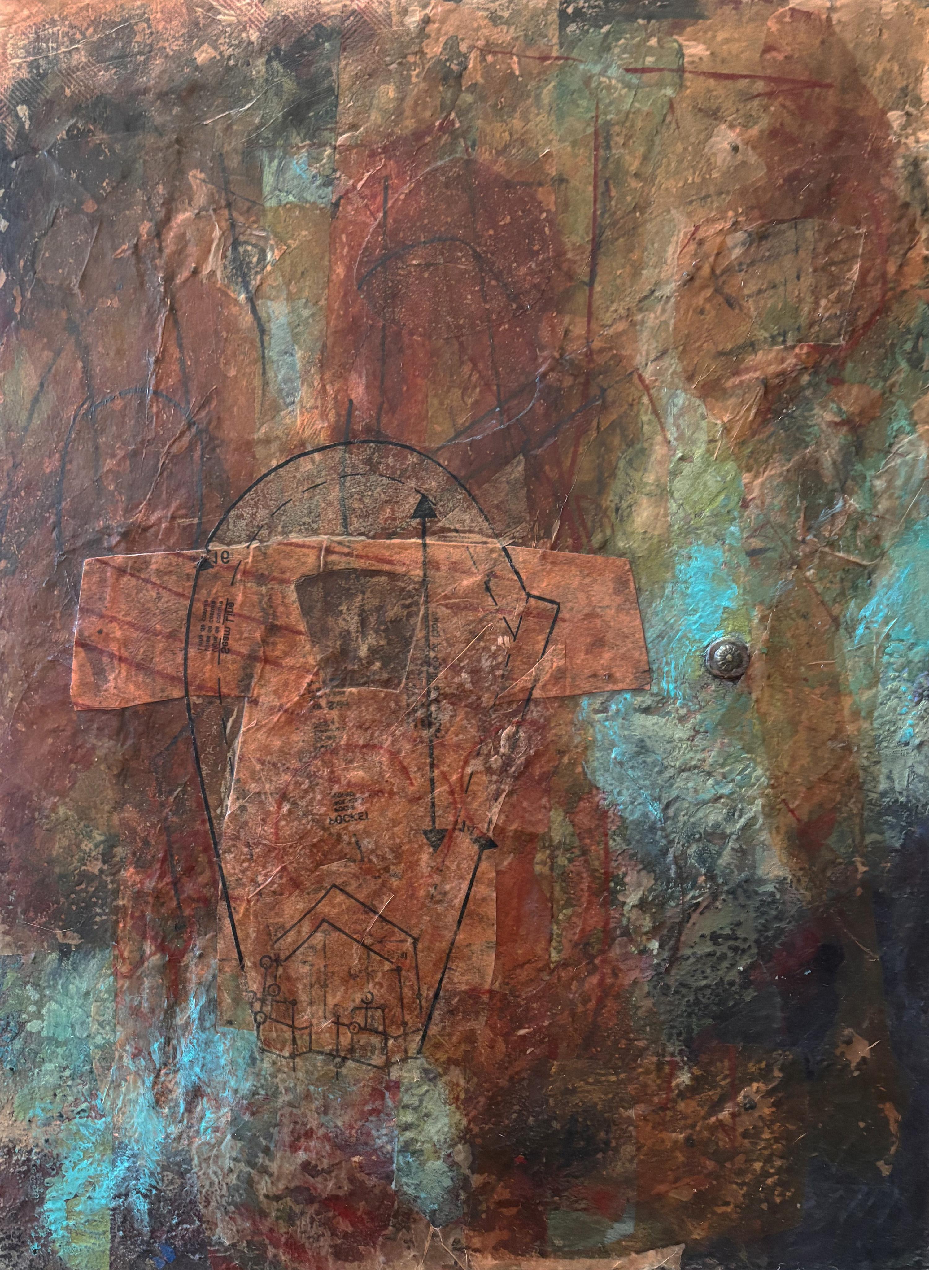 Majio Abstract Painting - Garment Series-Panel #2 Authenticity: leather-like finish, cold wax