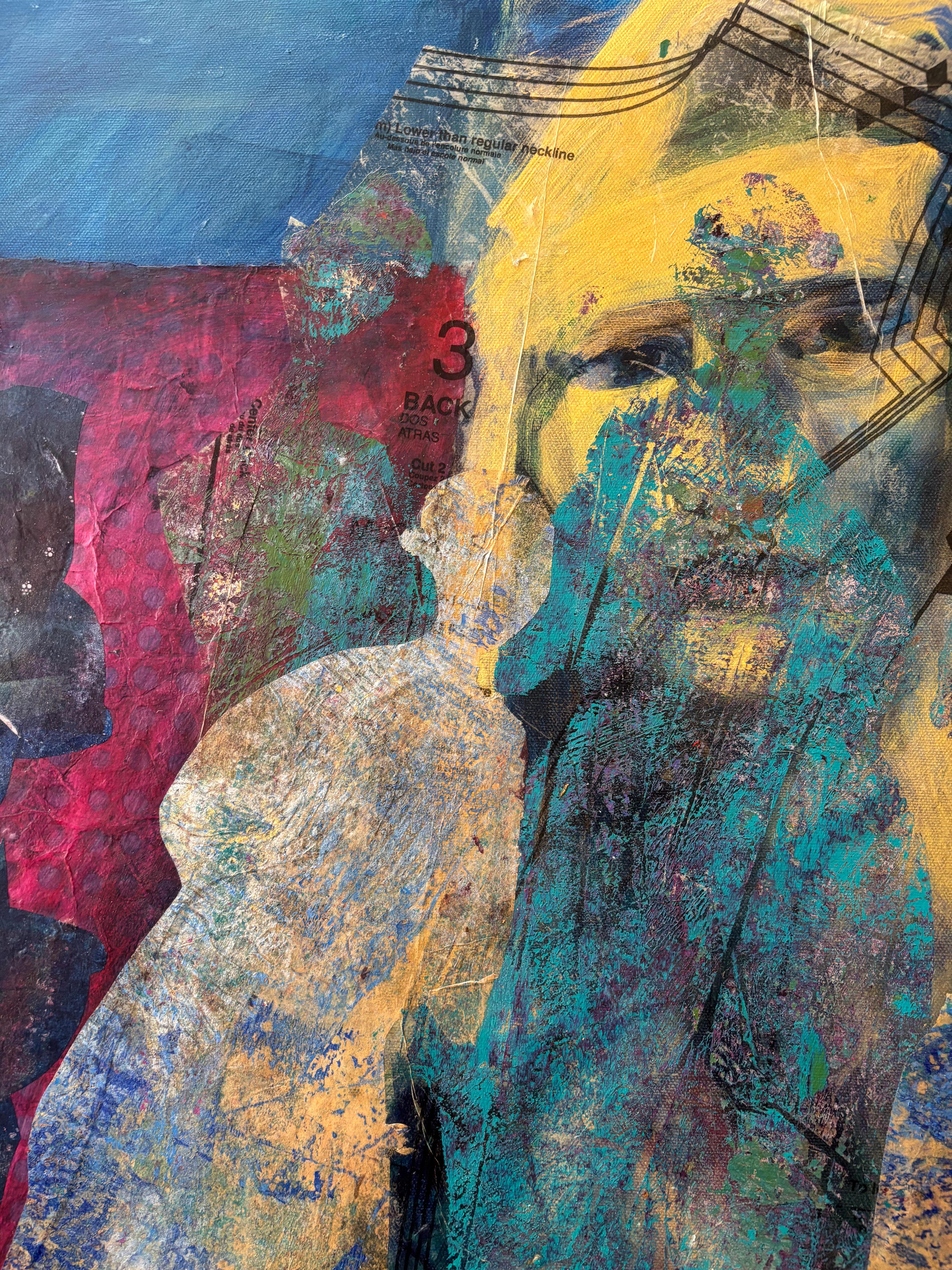 Hierophant Acrylic paint, cold wax, oil paint & paper on canvas - Other Art Style Painting by Majio