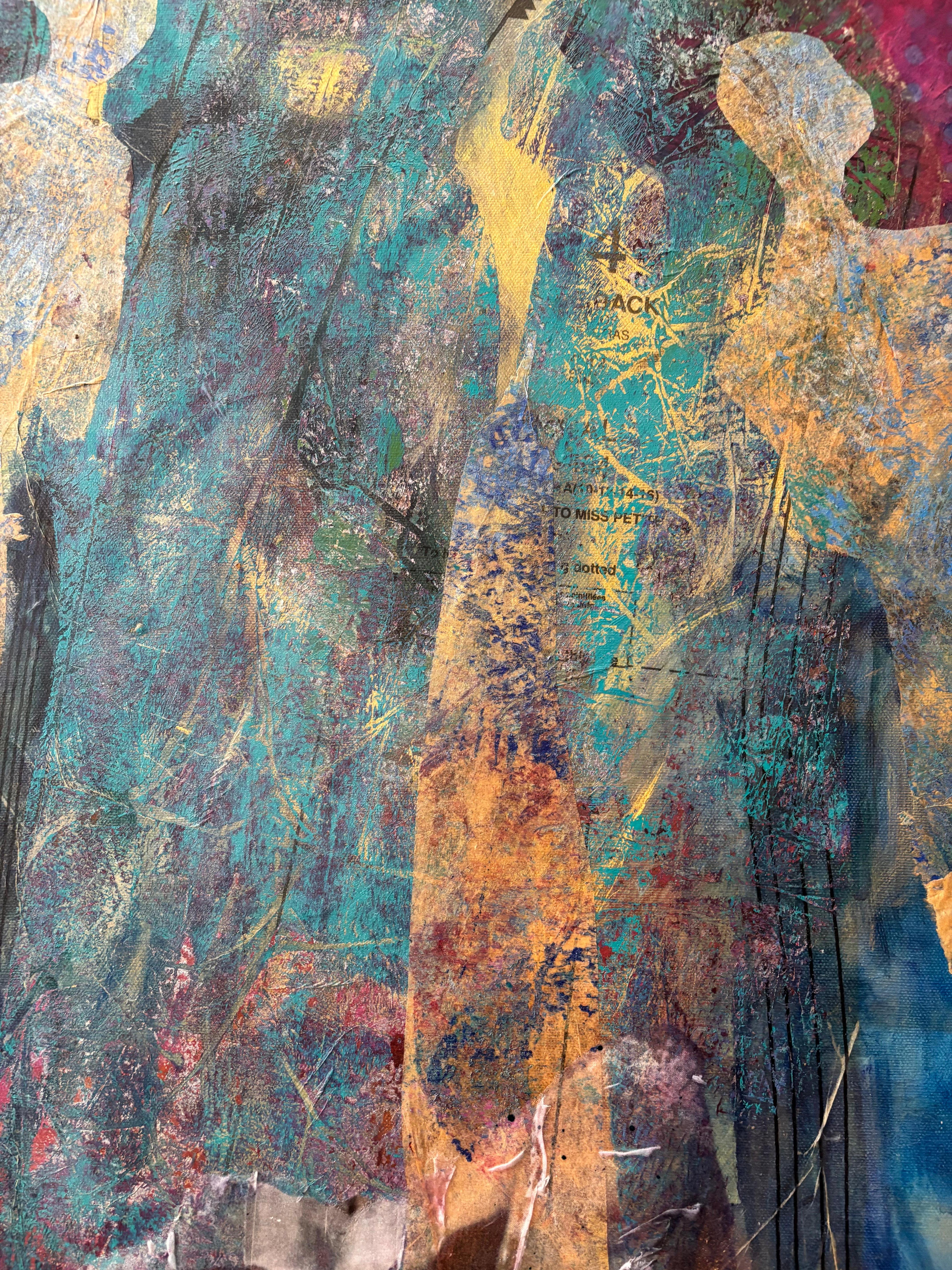 Portrait of Other, acrylic paint and monoprint on canvas takes place in a major threshold. Looking through the threshold into a portrait of someone, or something somewhere that is not known and yet is somehow intimate. The figures are as alien to us