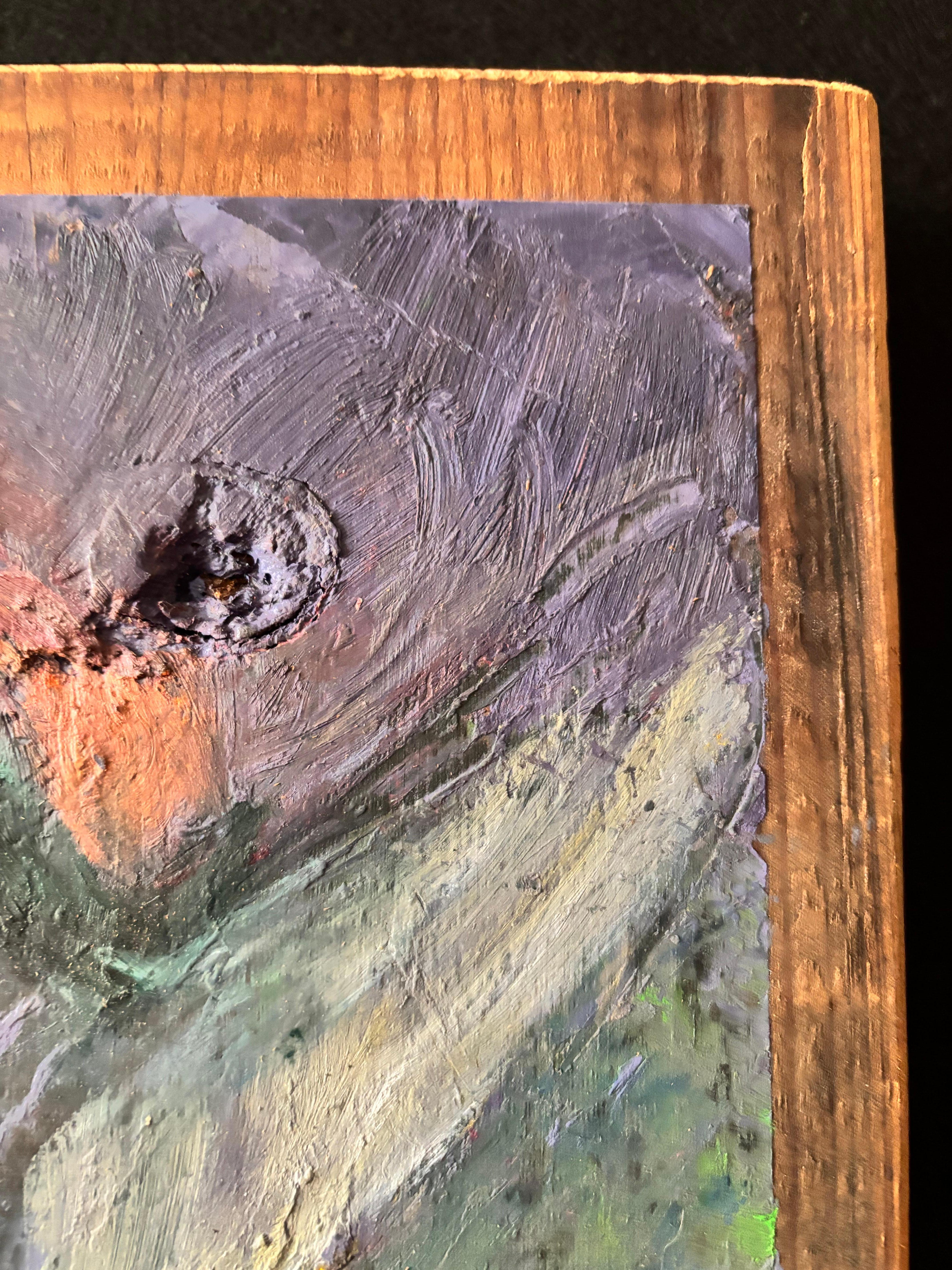 Japanese Scare Crow acrylic paint on wood - Brown Figurative Painting by Majio