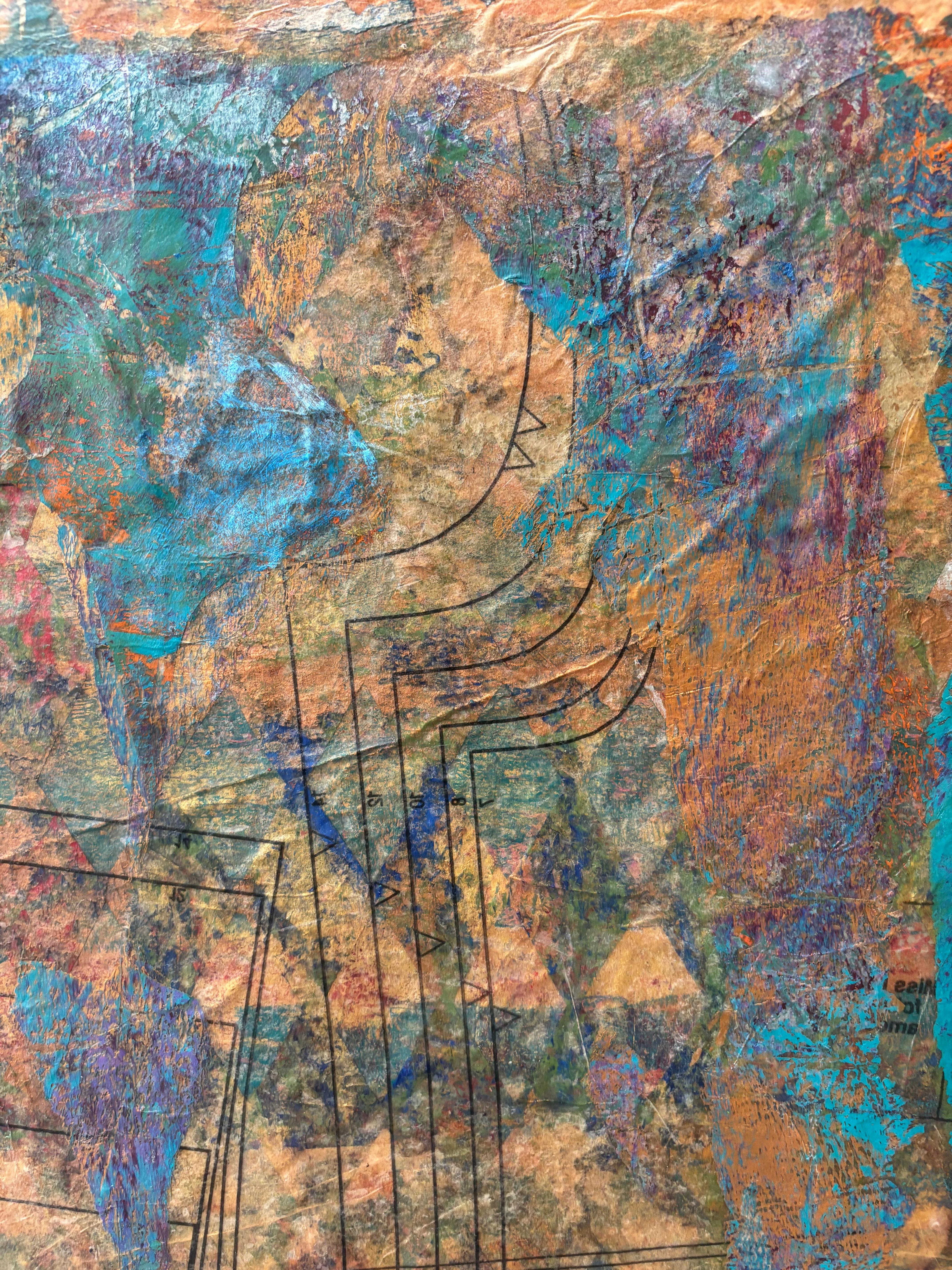 Kiefer der Ahnen-Acrylfarbe, Kaltwachs, Monodruck, Seidenpapier & Öl im Angebot 5