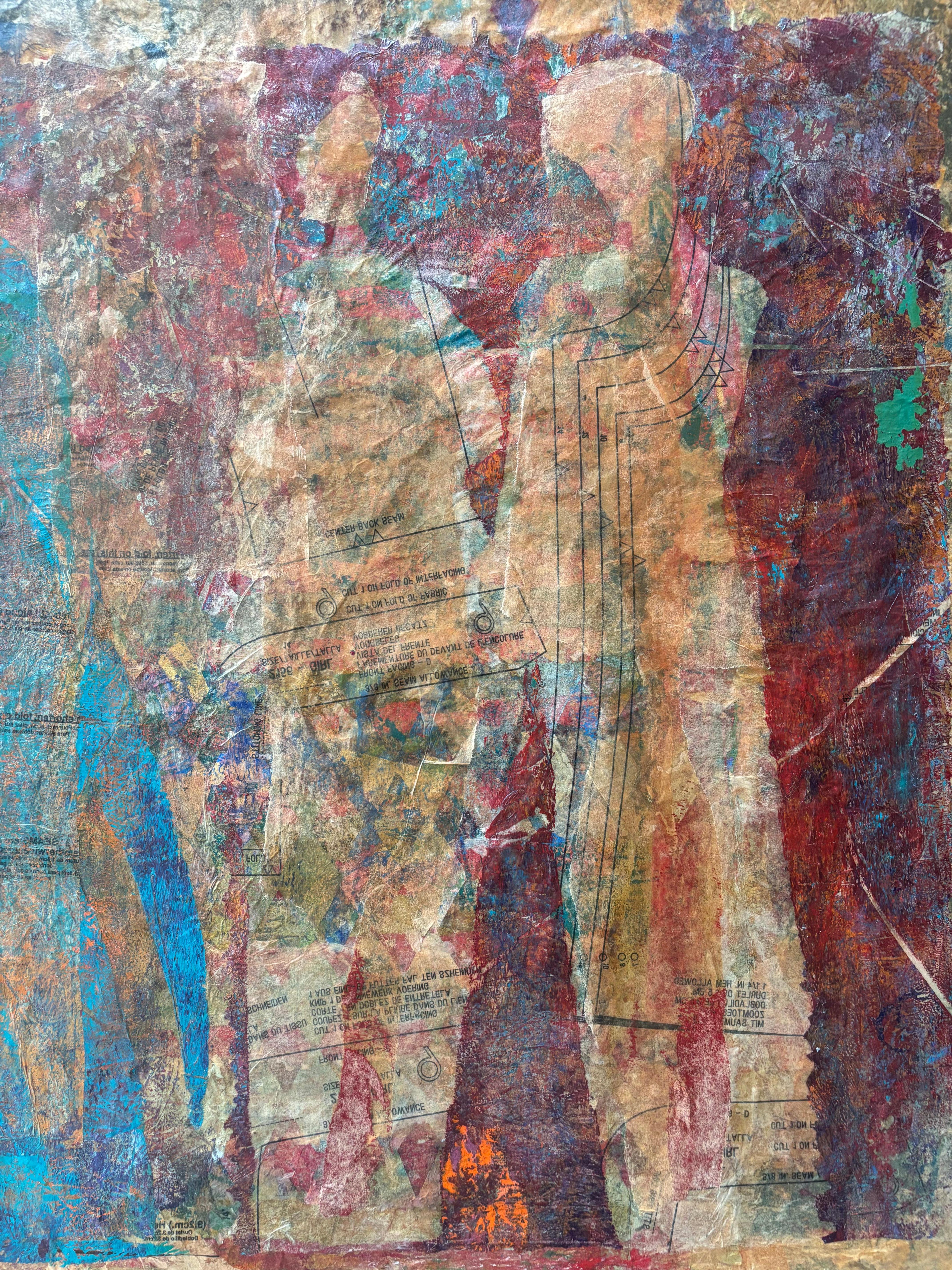 Kiefer der Ahnen-Acrylfarbe, Kaltwachs, Monodruck, Seidenpapier & Öl – Painting von Majio
