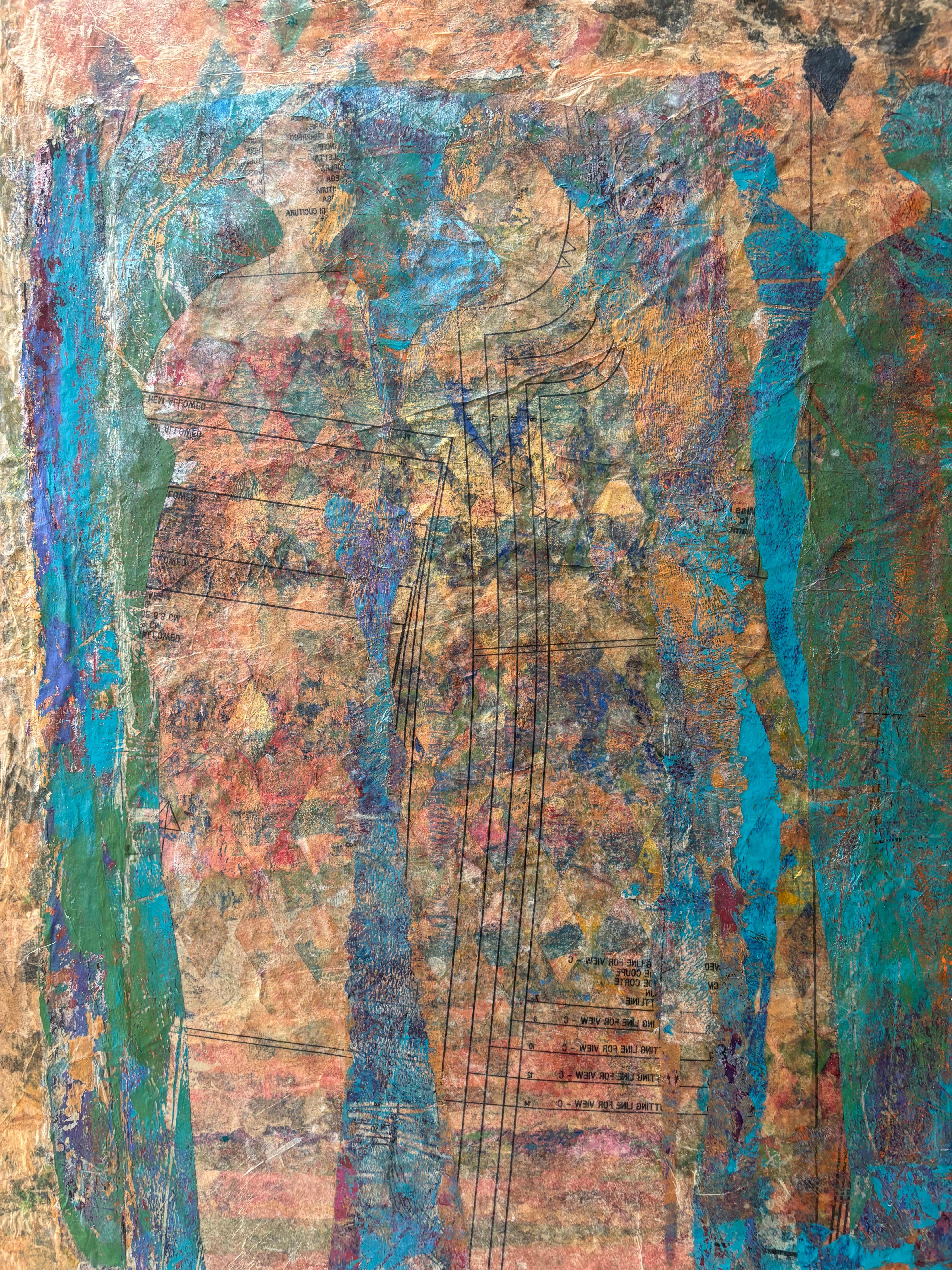 Kiefer der Ahnen-Acrylfarbe, Kaltwachs, Monodruck, Seidenpapier & Öl (Braun), Figurative Painting, von Majio