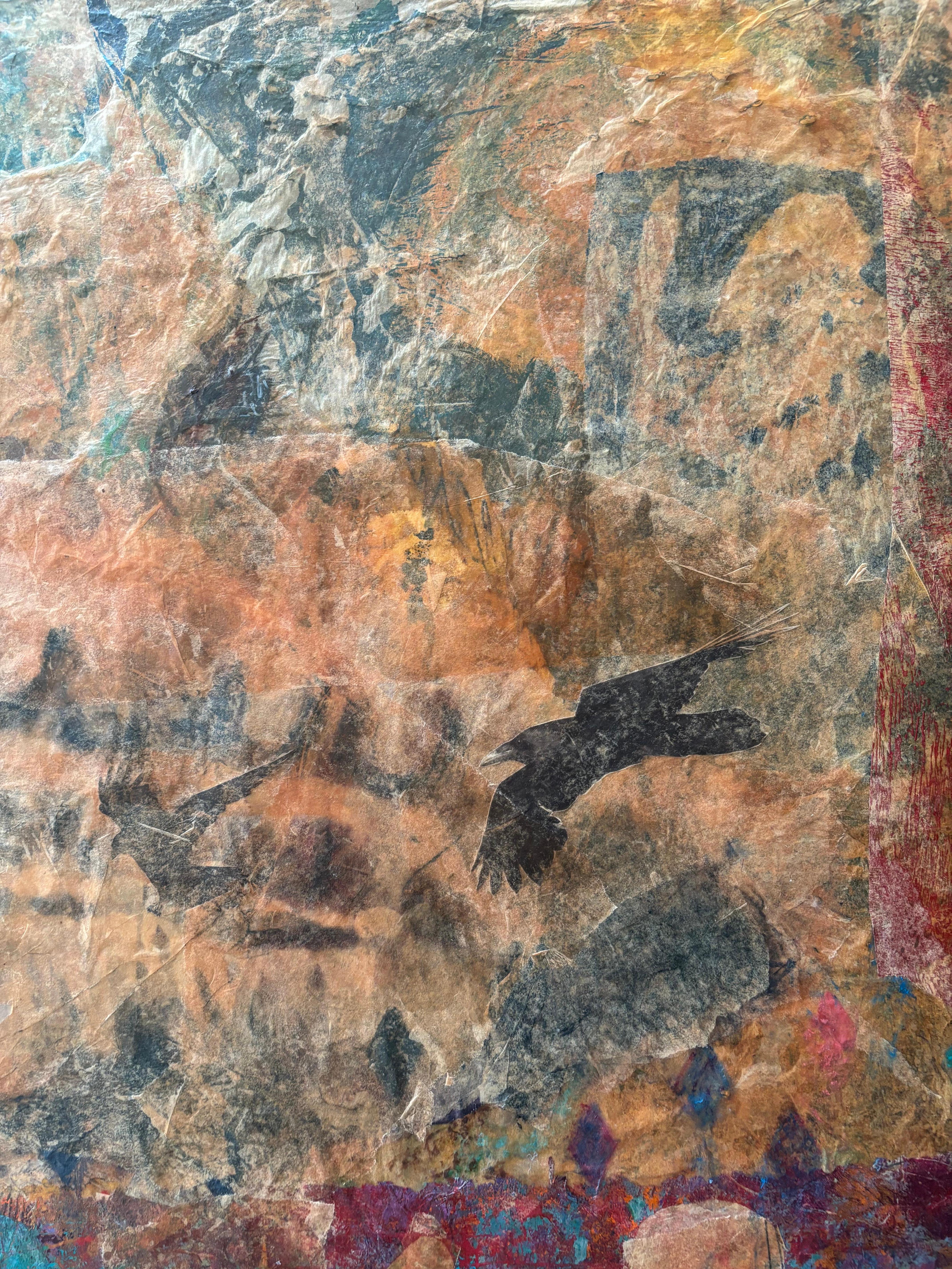 Kiefer der Ahnen-Acrylfarbe, Kaltwachs, Monodruck, Seidenpapier & Öl im Angebot 1