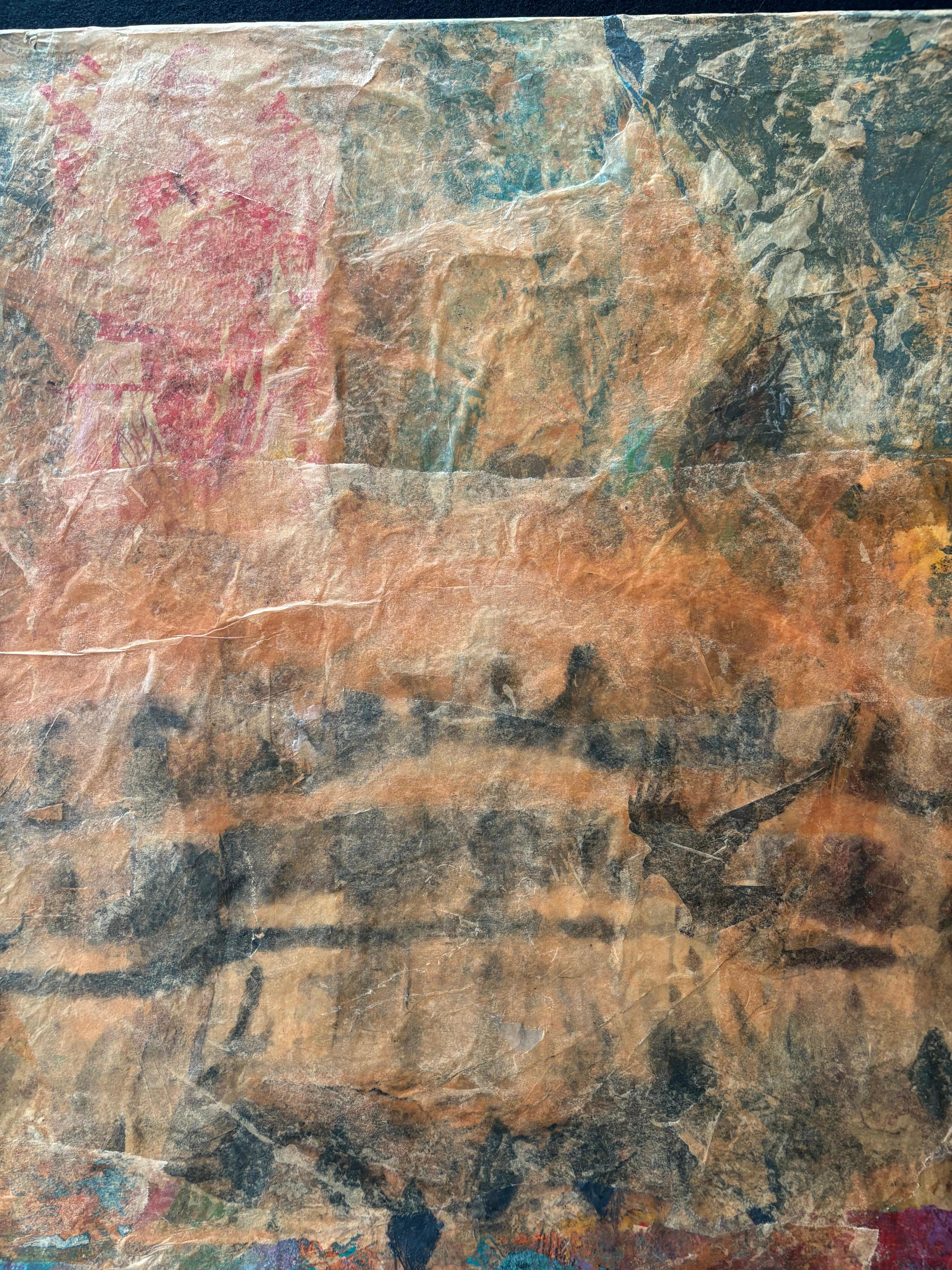 Kiefer der Ahnen-Acrylfarbe, Kaltwachs, Monodruck, Seidenpapier & Öl im Angebot 2