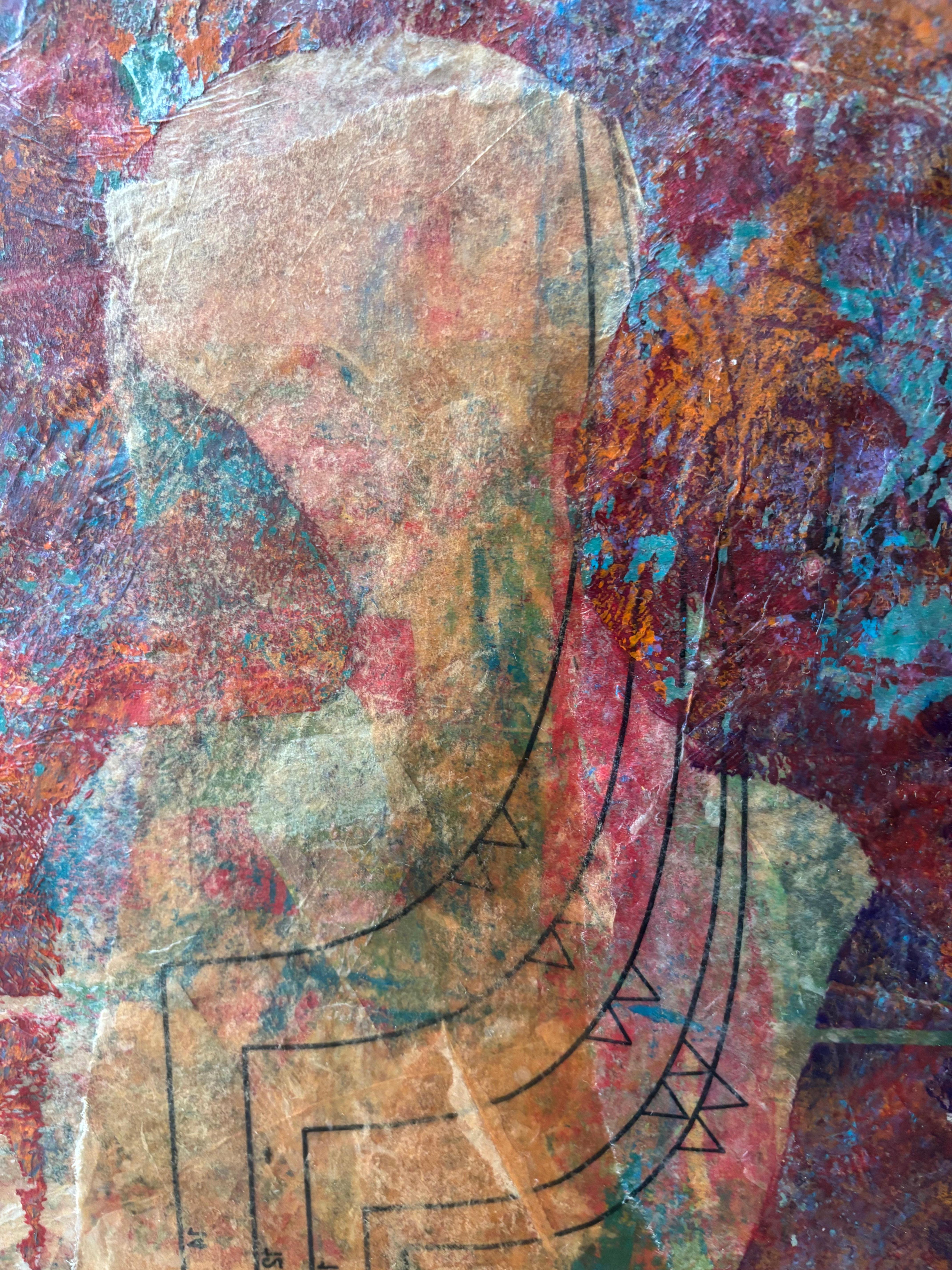 Kiefer der Ahnen-Acrylfarbe, Kaltwachs, Monodruck, Seidenpapier & Öl im Angebot 4