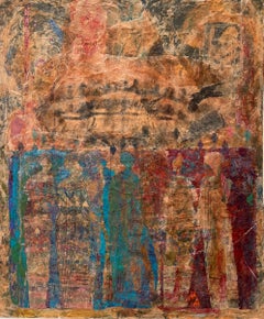 Kiefer der Ahnen-Acrylfarbe, Kaltwachs, Monodruck, Seidenpapier & Öl