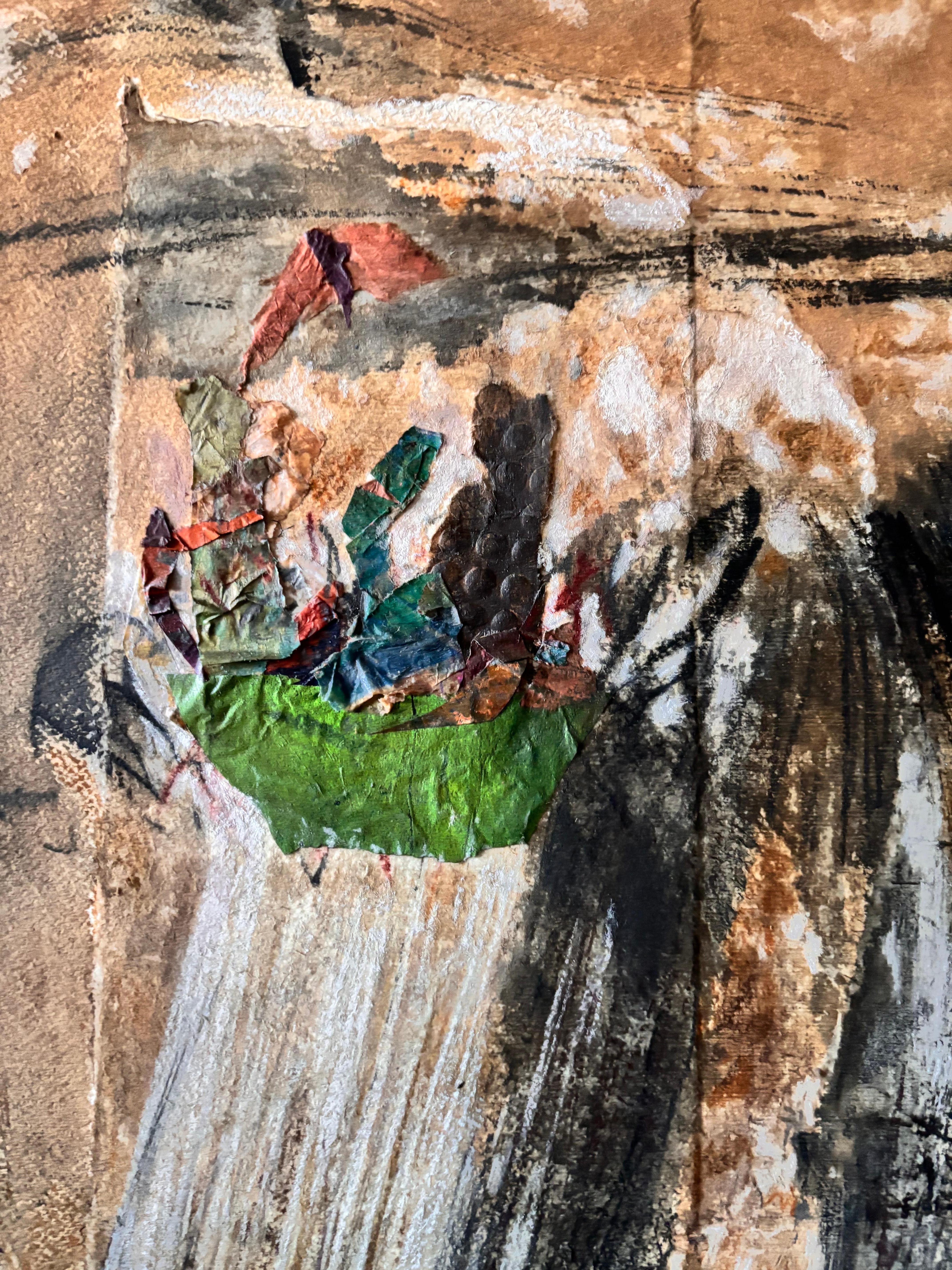 Jaws of Challenge-Acrylic paint with paper on canvas - Painting by Majio