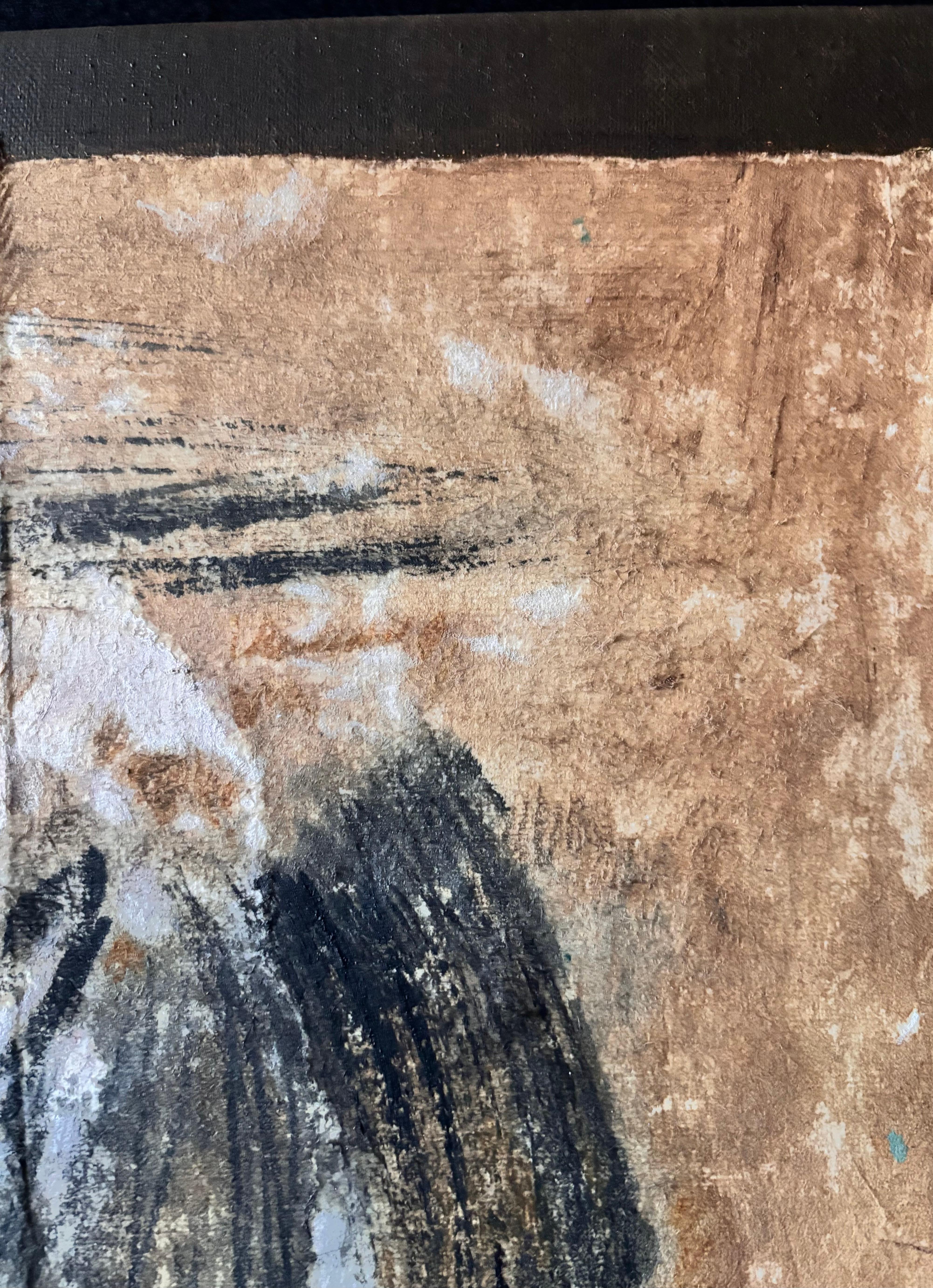 Jaws of Challenge-Acrylic paint with paper on canvas - Brown Abstract Painting by Majio