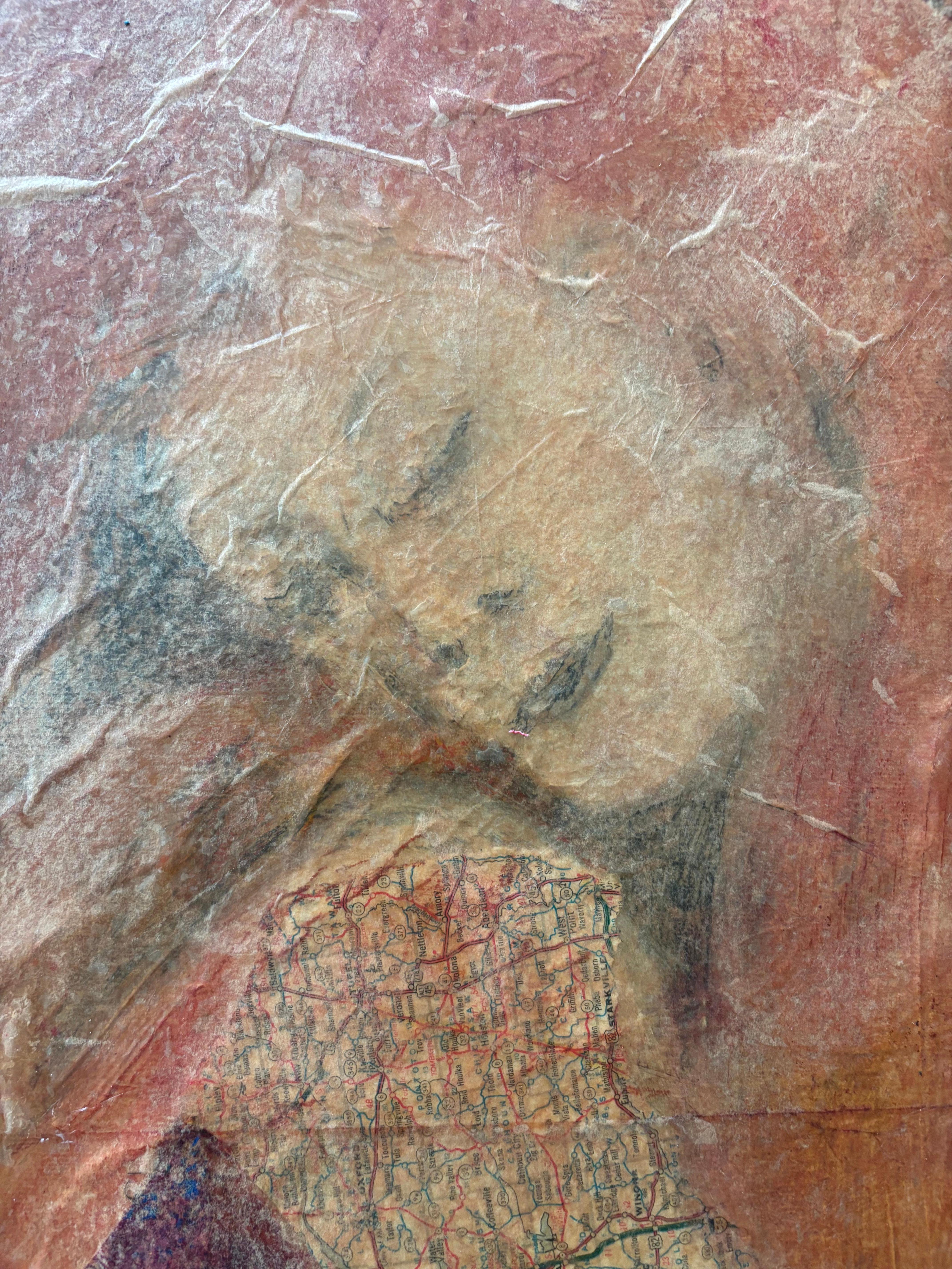 Layers of Reality: Fox with BeesAcrylic paint, cold wax, monoprints, oil paint - Other Art Style Mixed Media Art by Majio
