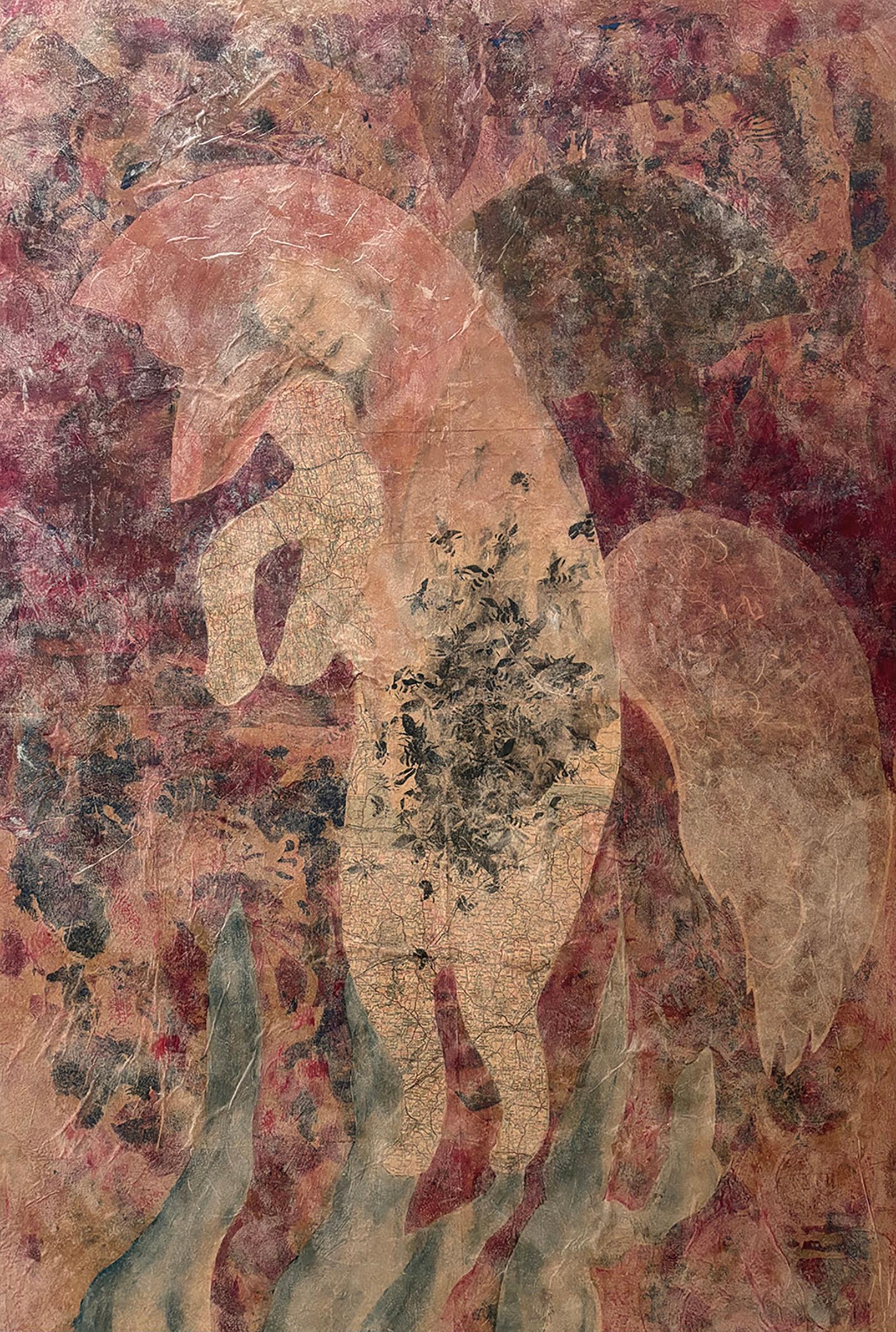 Layers of Reality: Fox with BeesAcrylic paint, cold wax, monoprints, oil paint - Mixed Media Art by Majio