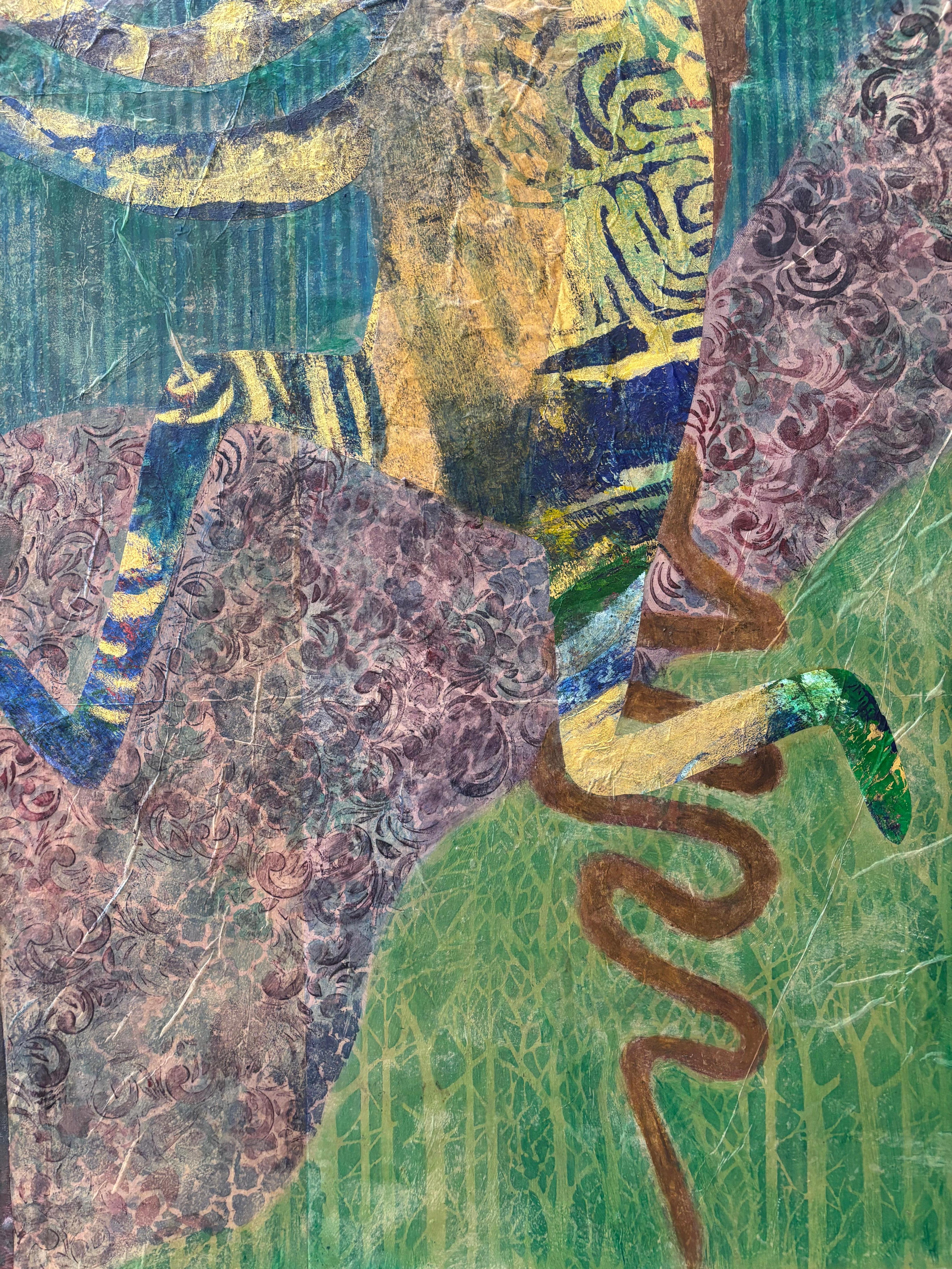 Layers of Reality: Kokopelli Cold wax, monoprints, oil stick on canvas For Sale 1