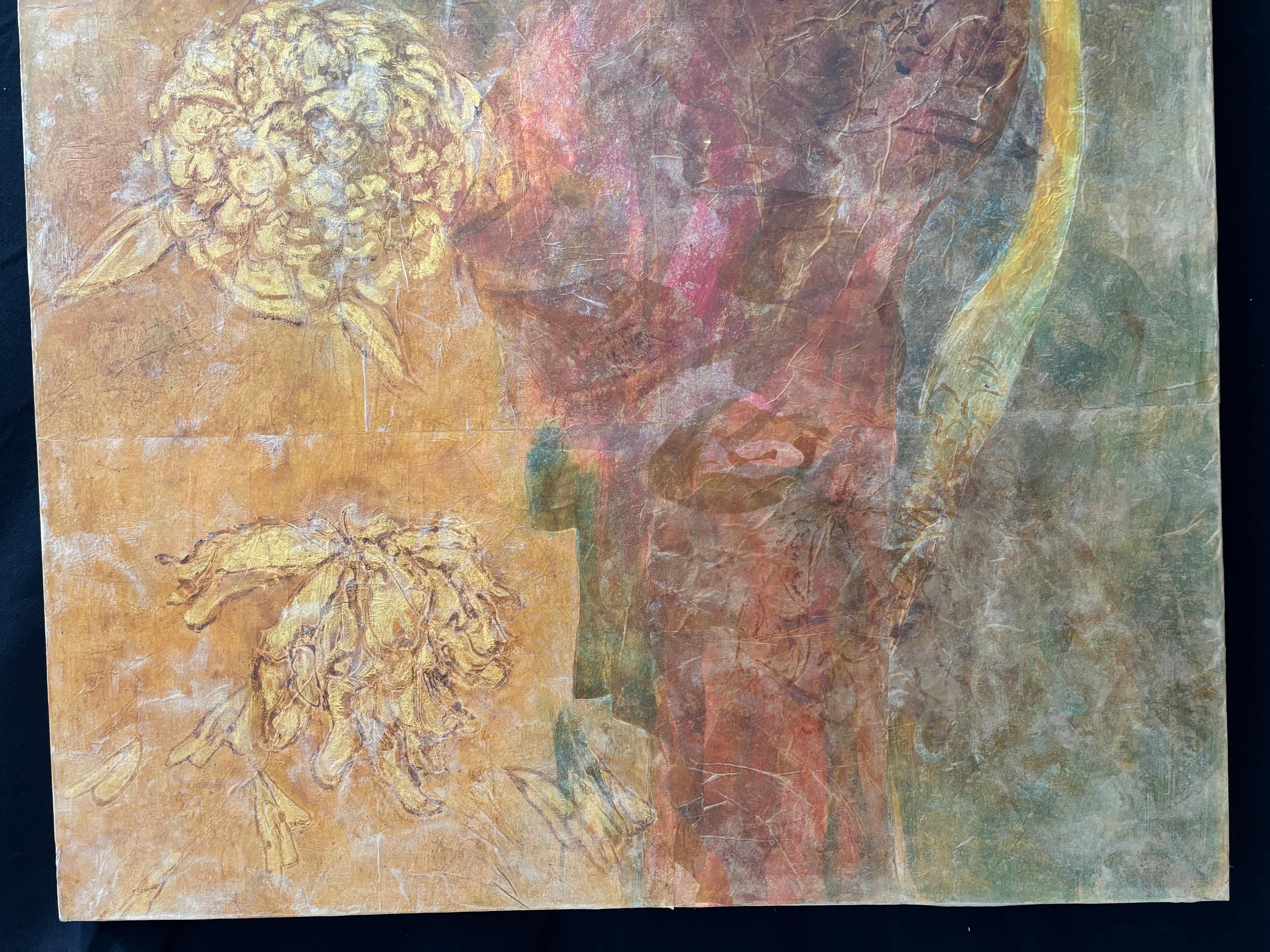 Layers of Reality: Peonies Cold wax, monoprint, oil stick on canvas For Sale 2