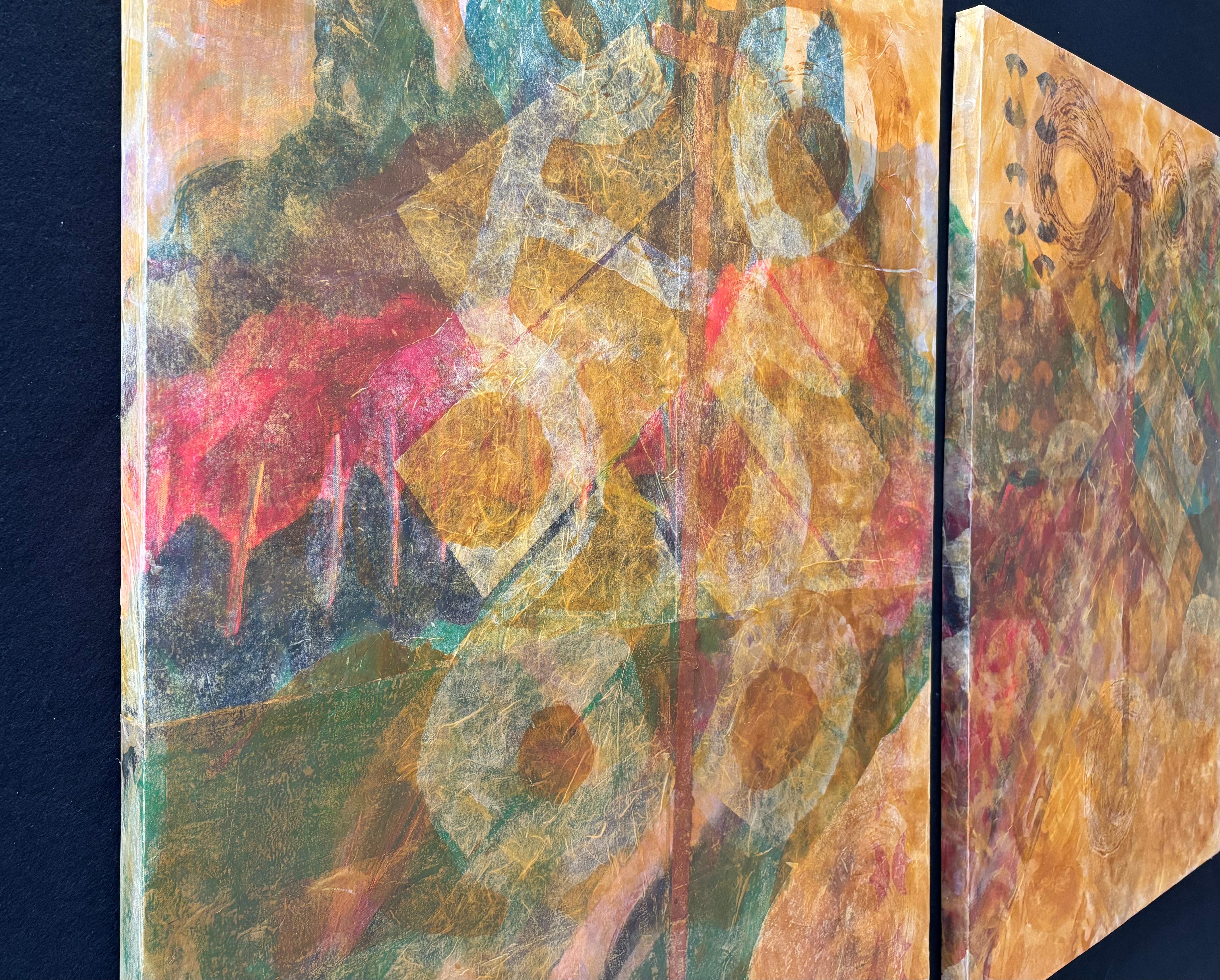 Layers of Reality: Pogonip Diptych  Cold wax, monoprints, oil stick on For Sale 5