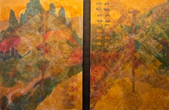 Layers of Reality: Pogonip Diptych  Cold wax, monoprints, oil stick on