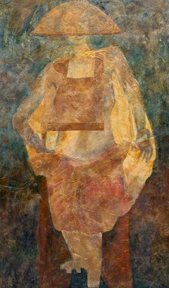 Layers of Reality:Mendicant Monk/Woman Warrior acrylic, cold wax, monoprint 2025