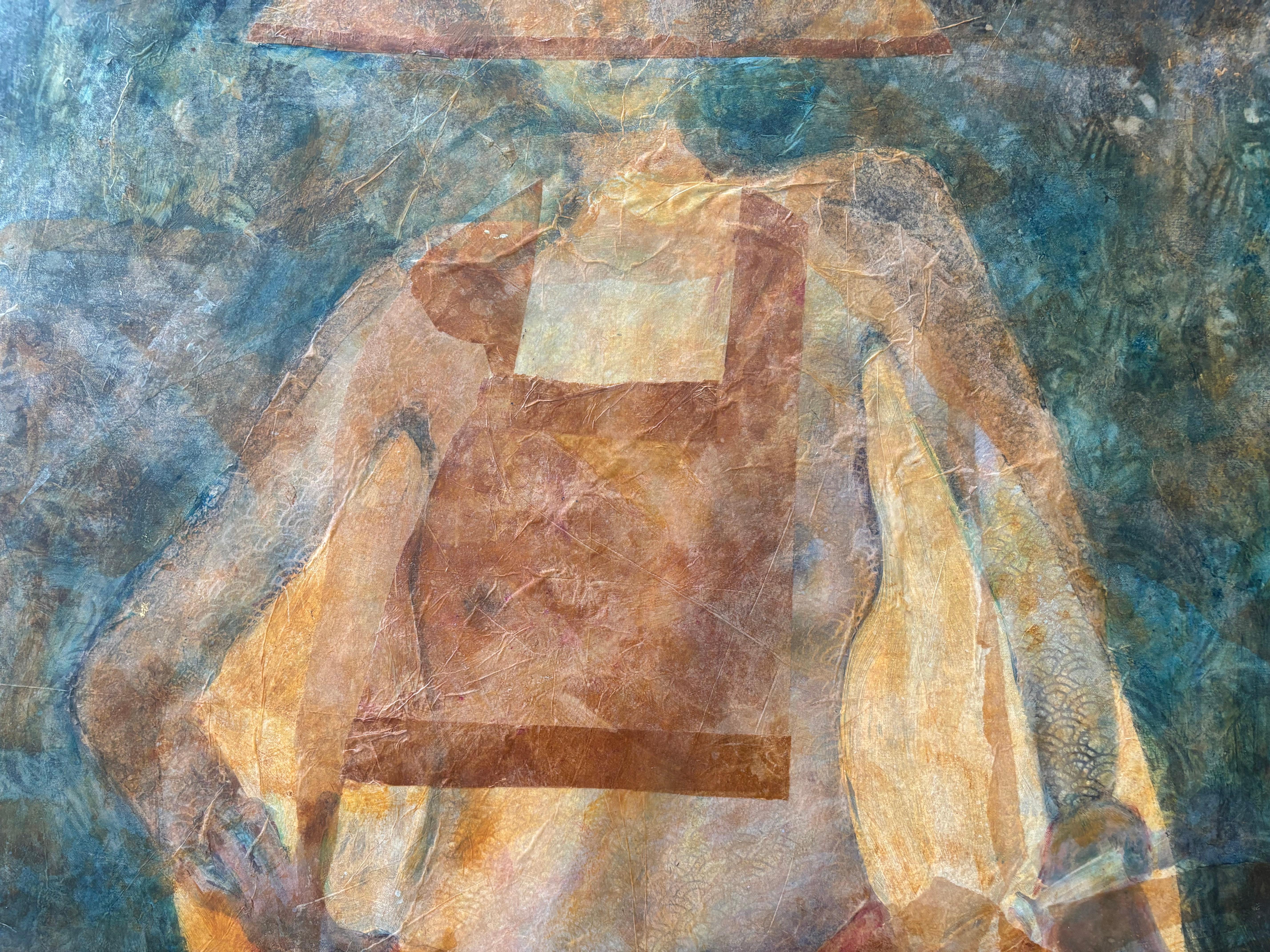 Mendicant Monk/Woman Warrior-Kaltwachs, Monodrucke, Ölstift auf Leinwand (Sonstige Kunststile), Painting, von Majio