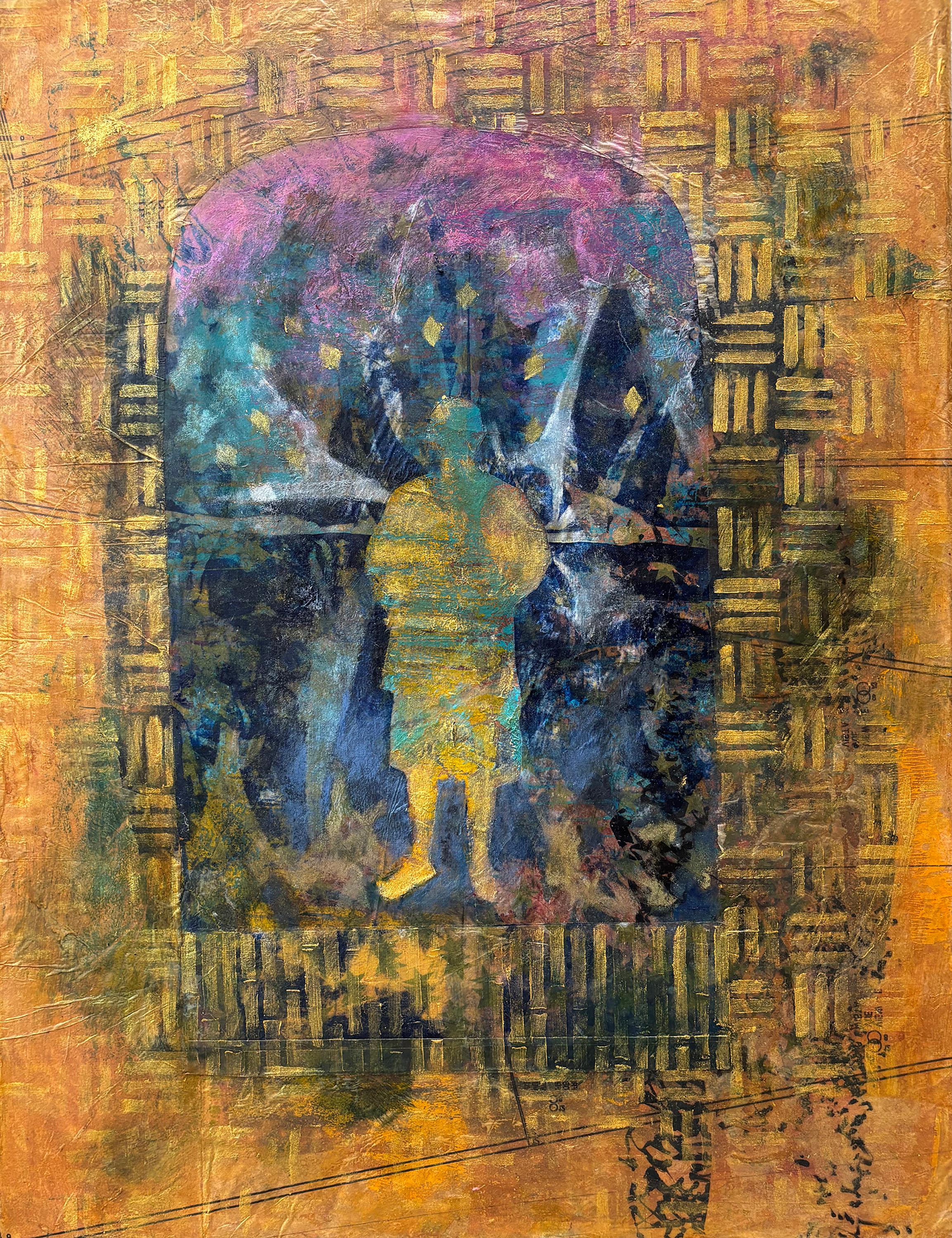 Mönche Serie III Kaltwachs, Monodrucke, Ölstift auf Leinwand (Sonstige Kunststile), Mixed Media Art, von Majio