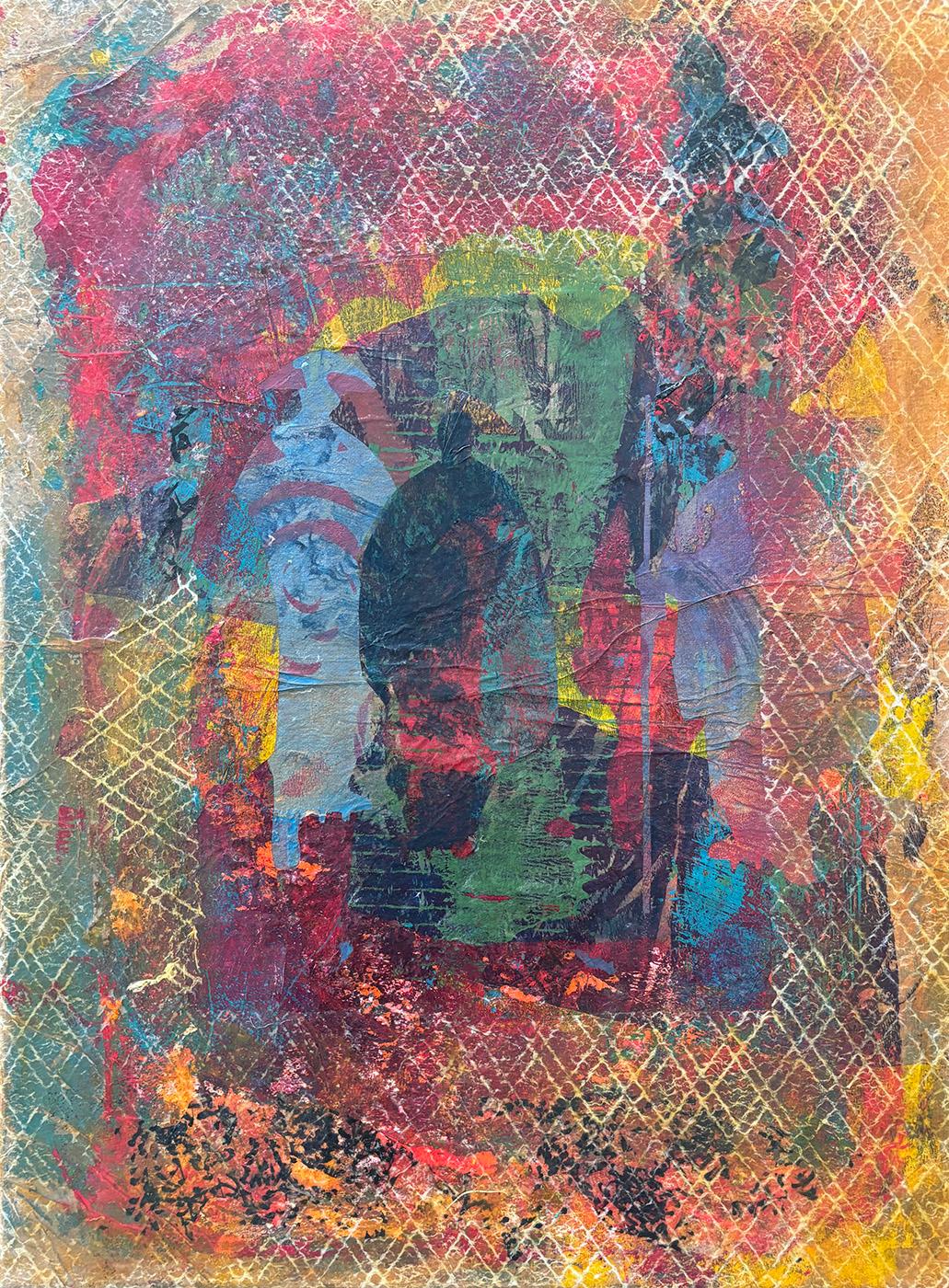 Monks Series III Cold wax, monoprints, oil stick on canvas