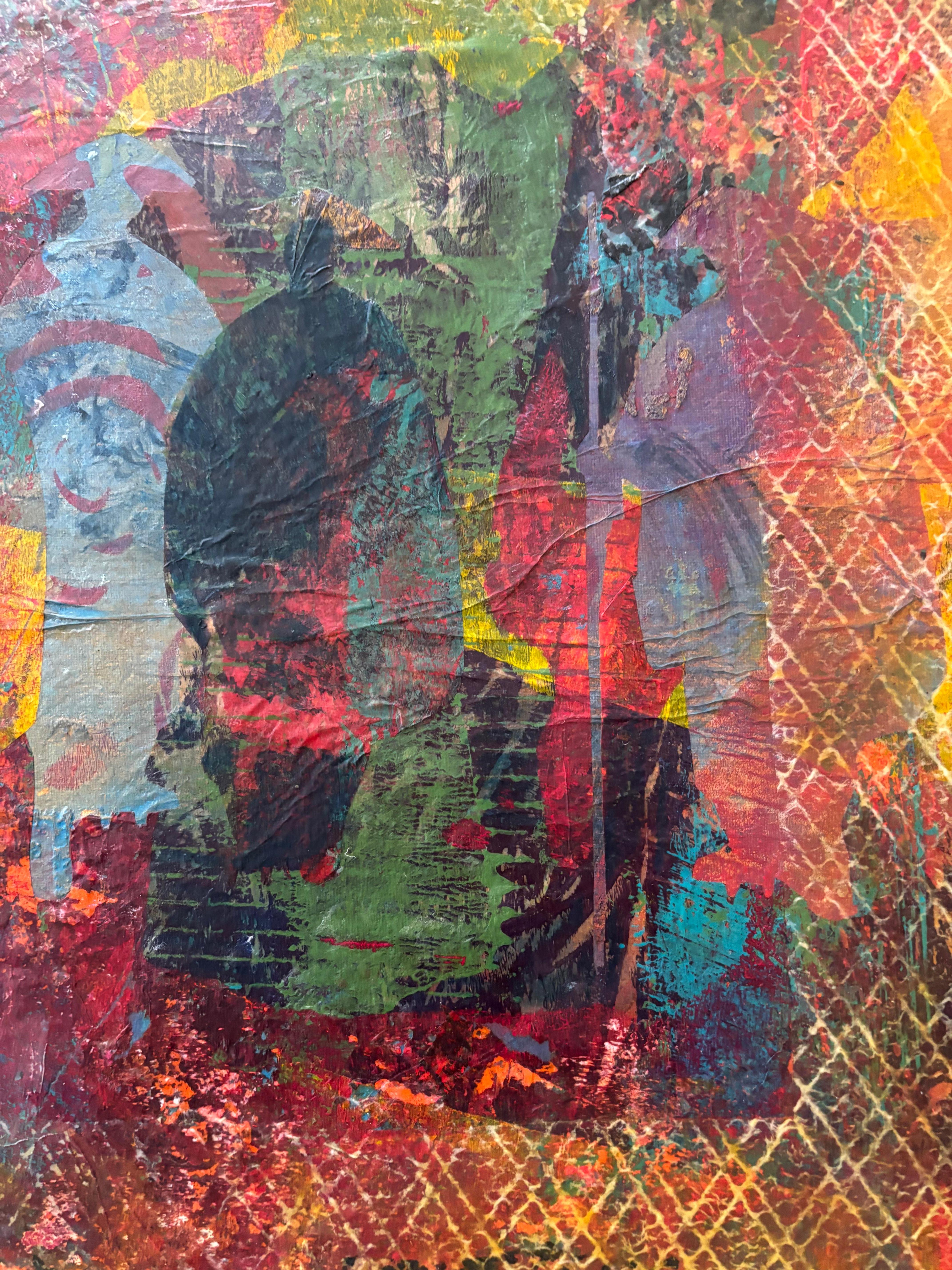 Serie Mönche: Monk I-Kaltwachs, Monodrucke, Ölstift auf Leinwand (Braun), Figurative Painting, von Majio