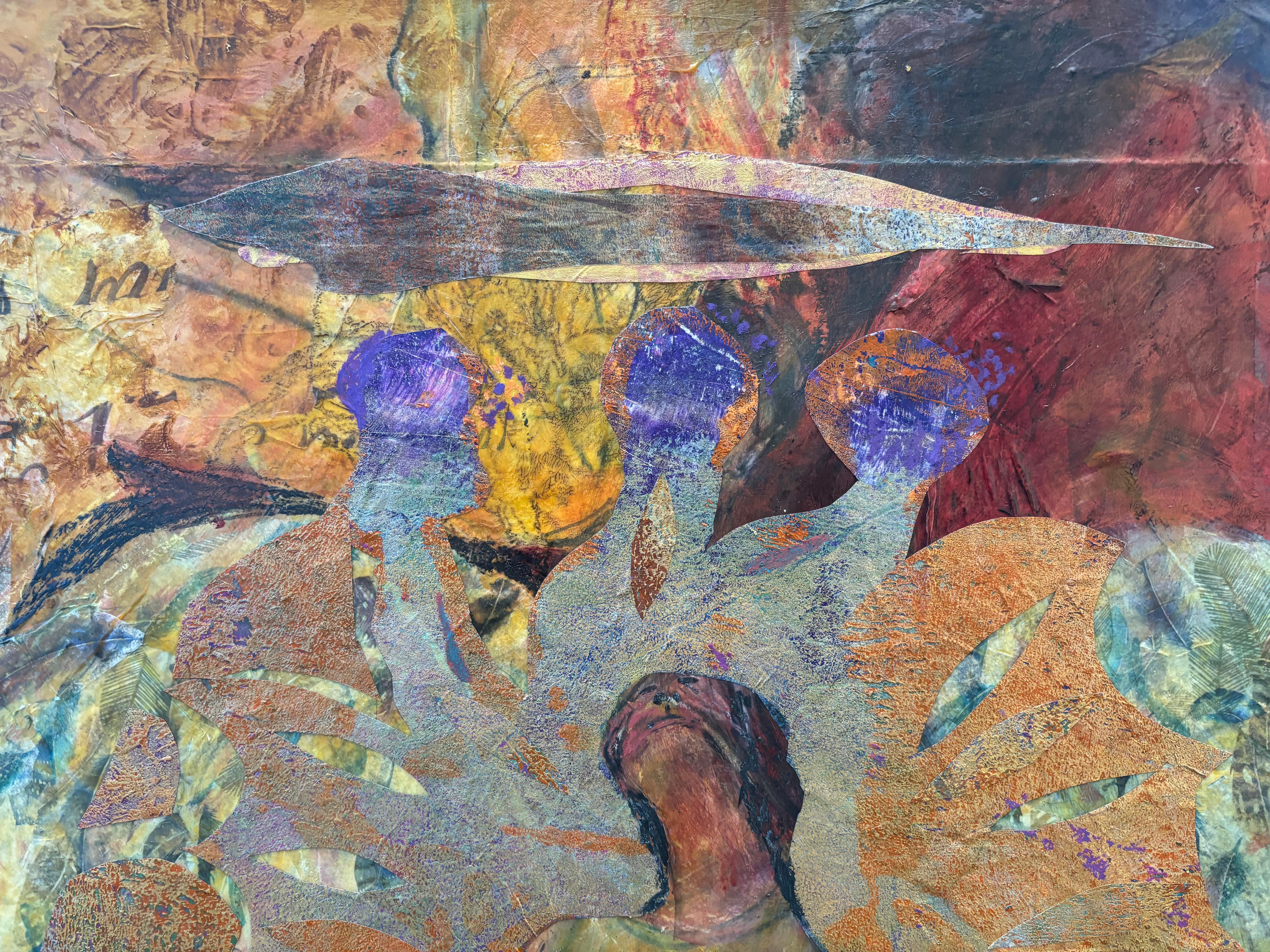 Our Lady with Wings, Large Format Mixed Media 44 in x 30 in - Painting by Majio