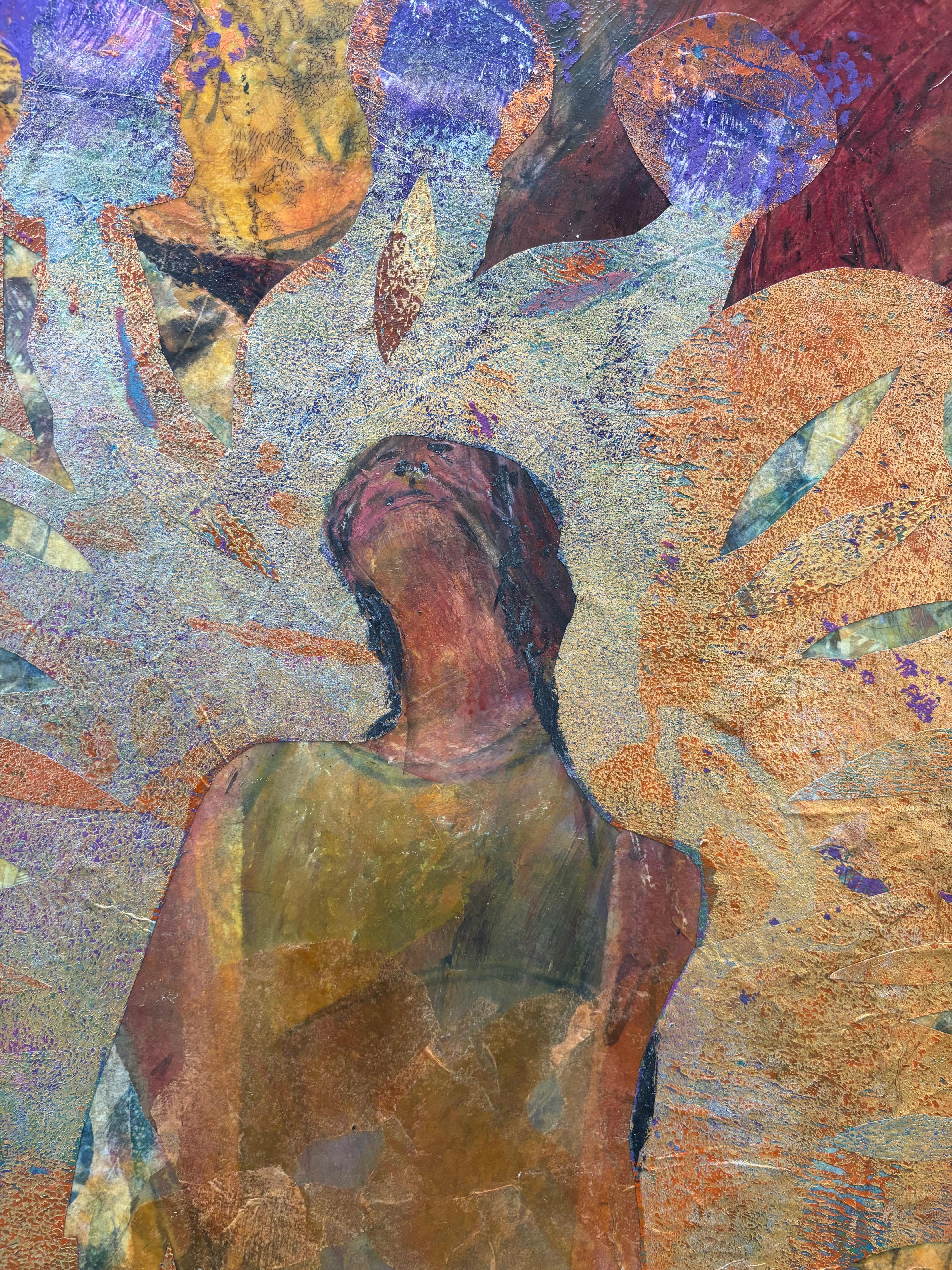 Our Lady with Wings, Large Format Mixed Media 44 in x 30 in - Contemporary Painting by Majio