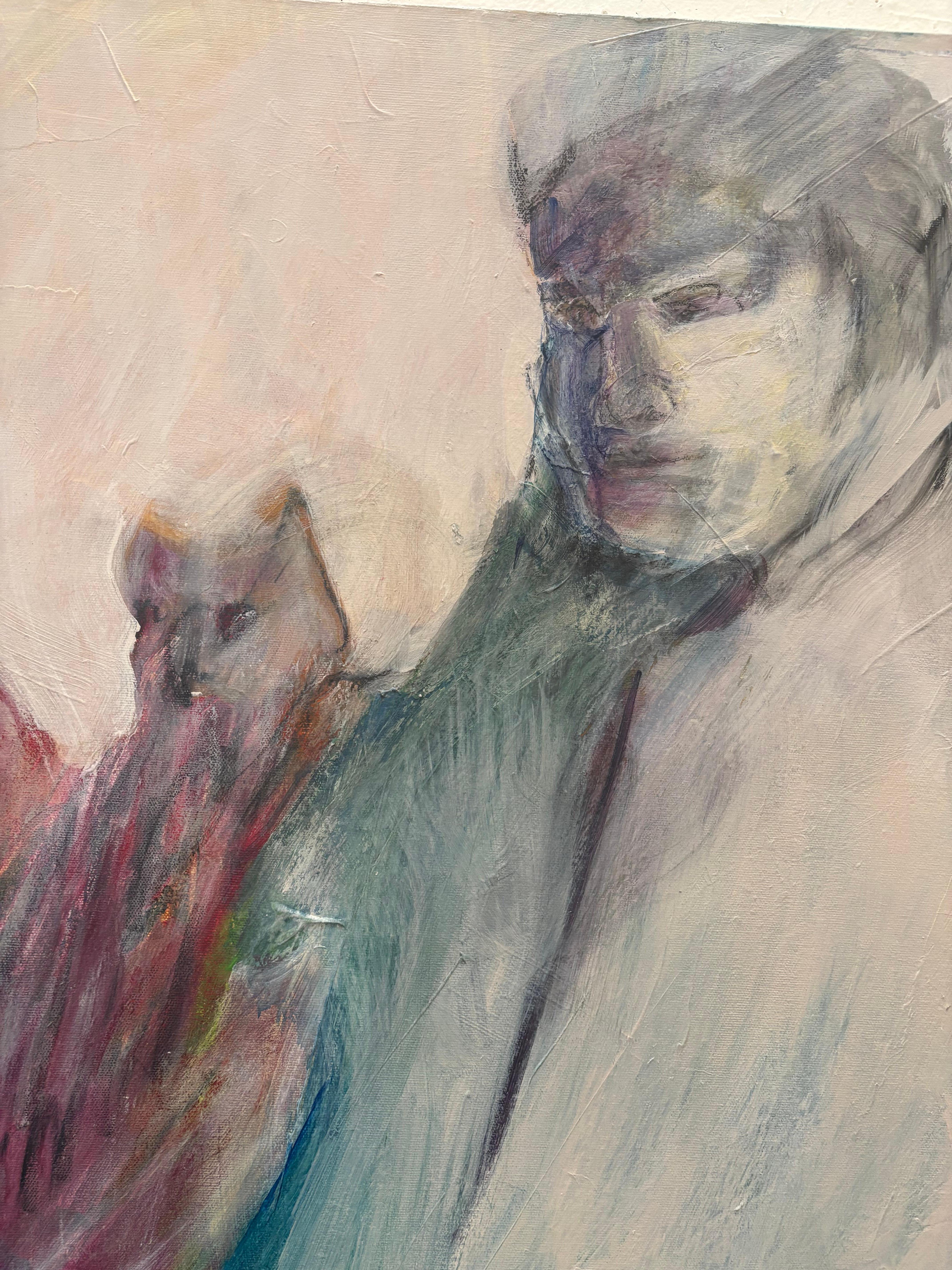 Partners with Owl Spirit - Brown Figurative Painting by Majio