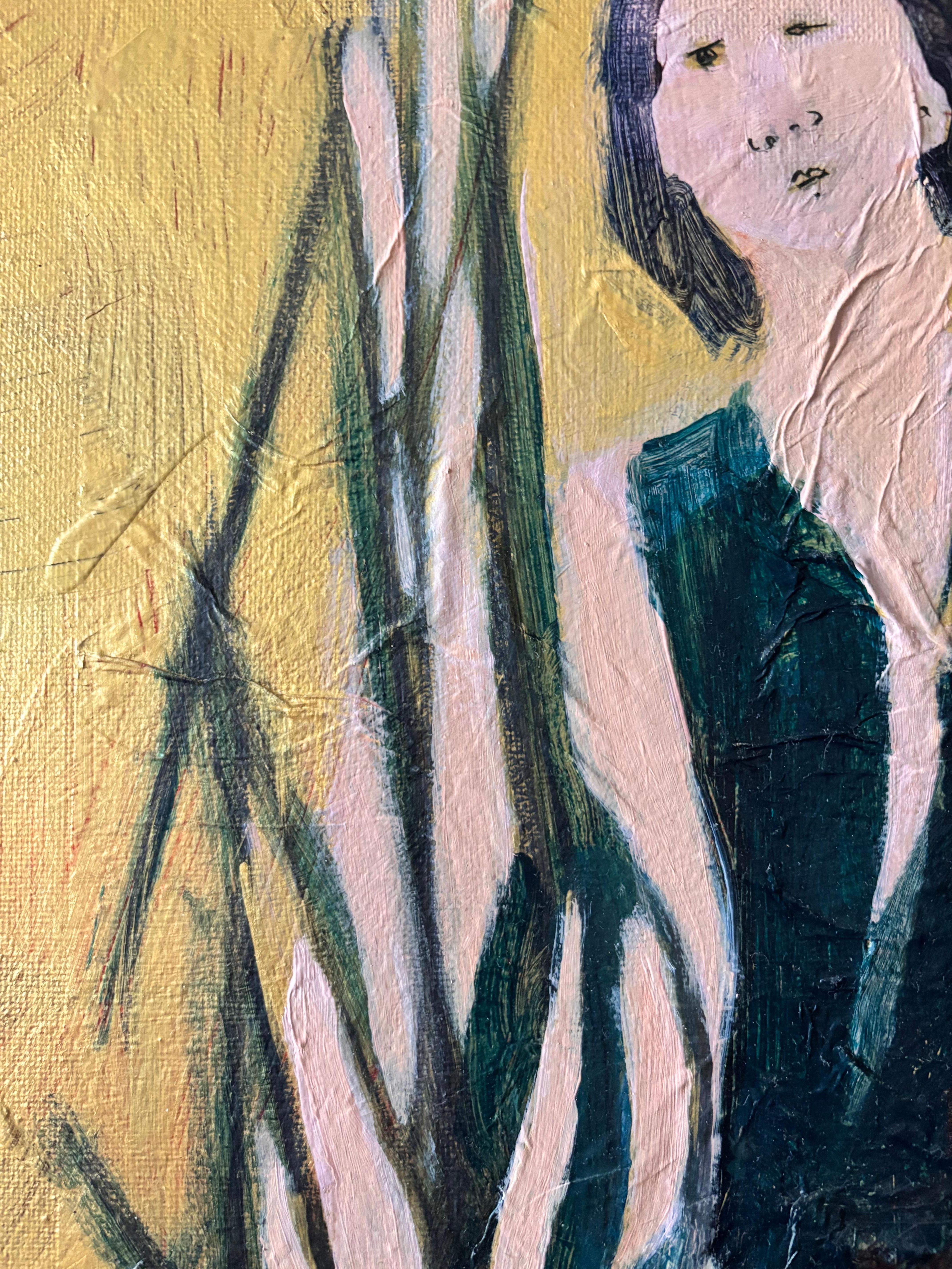 Just as an infant is amazed by toes and fingers this woman in a private moment considers her arms in a new light.

These small painting on wood and canvas capture a moment in time through a variety of materials. Moments that range from everyday life