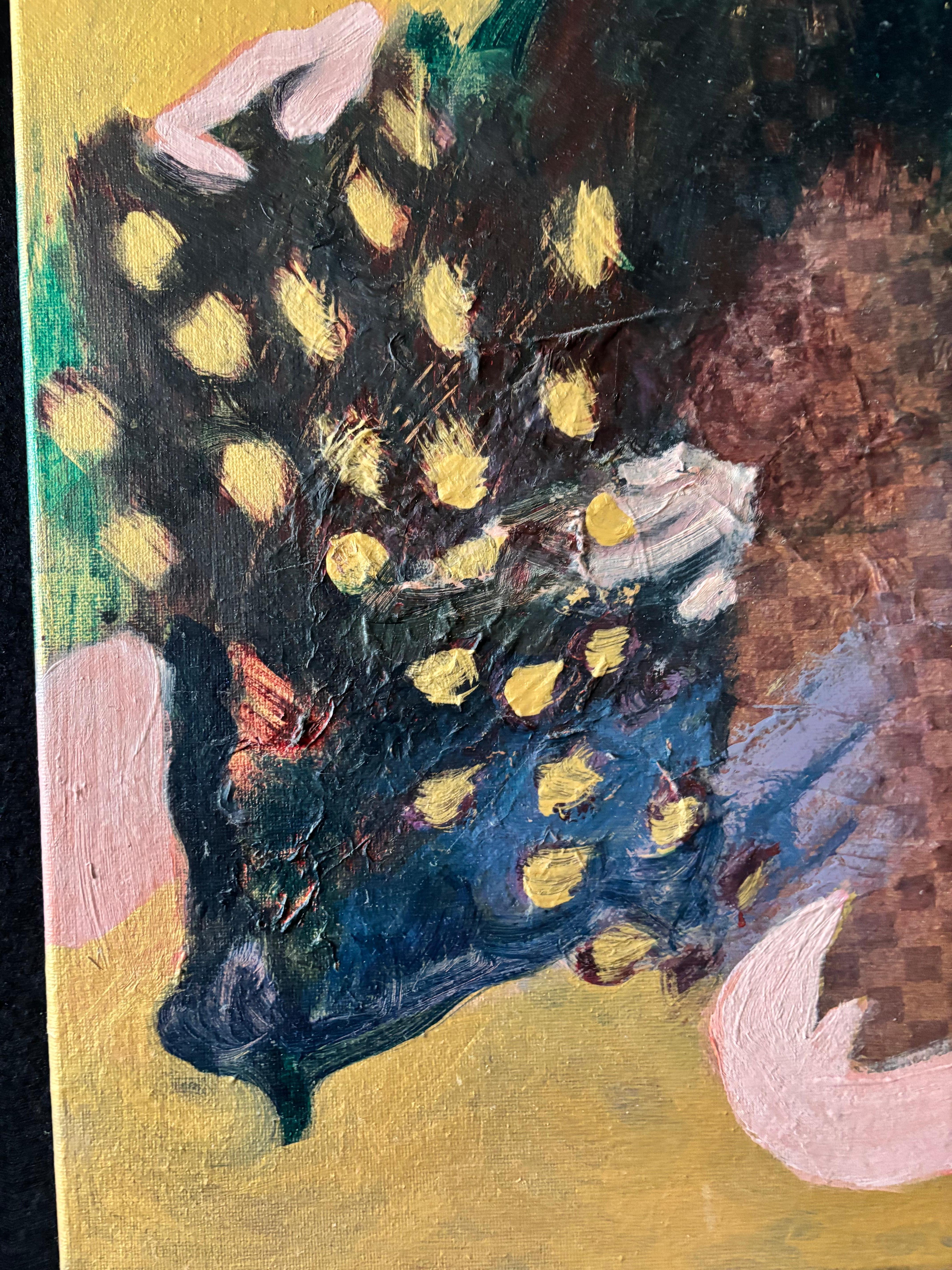 Playing with Holes Acrylic paint with handmade paper on canvas For Sale 3