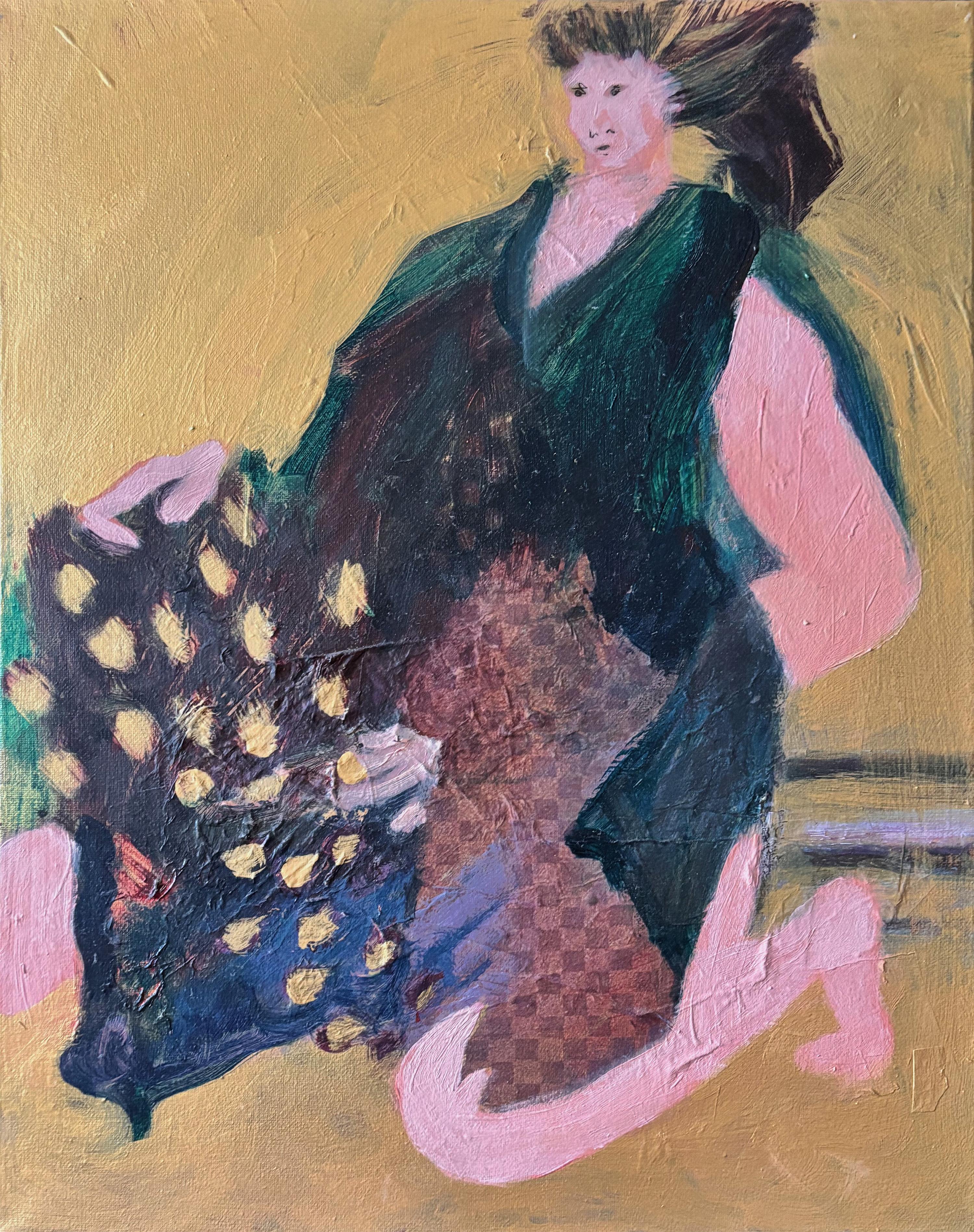 Majio Figurative Painting - Playing with Holes Acrylic paint with handmade paper on canvas