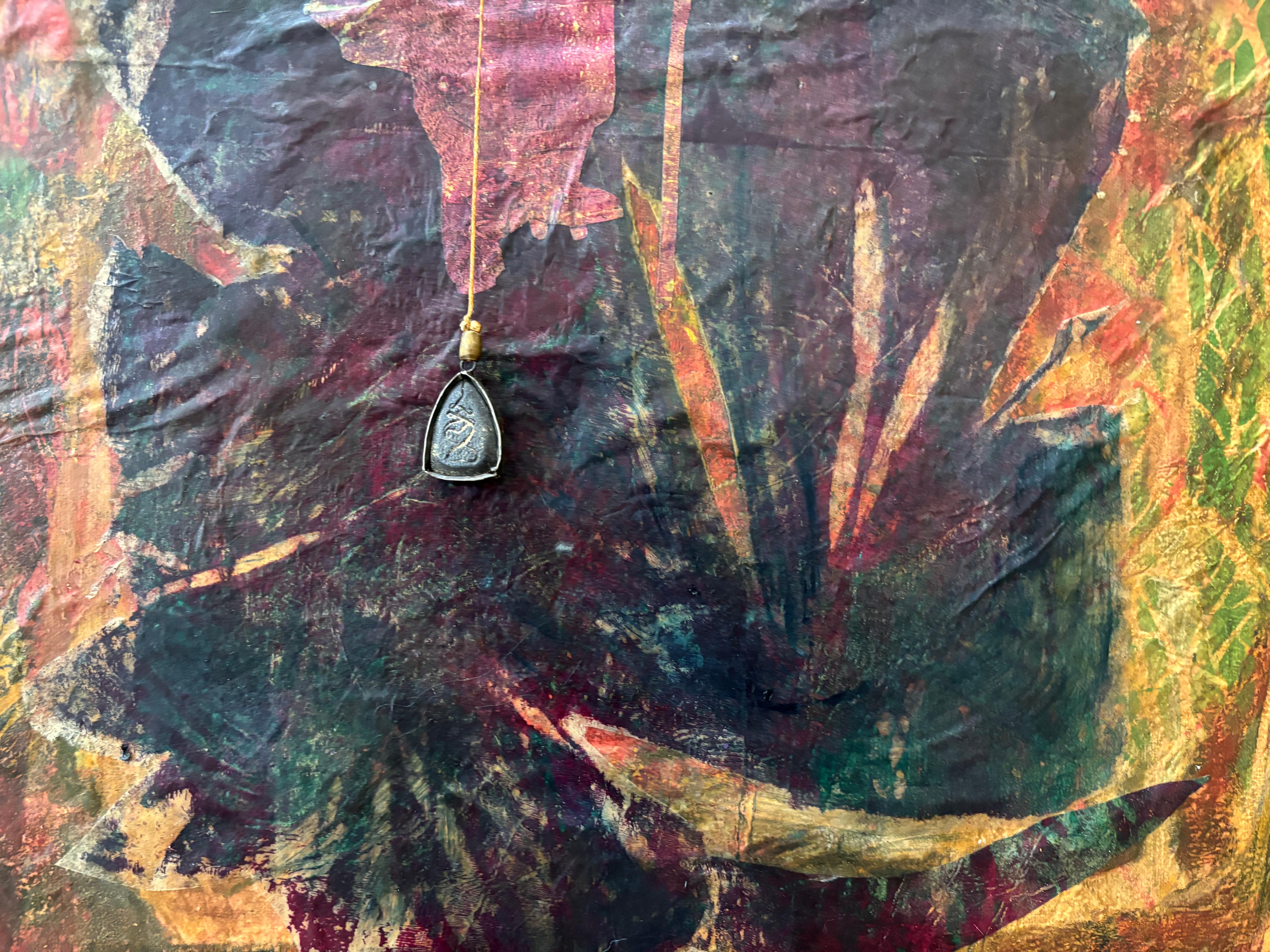 Plumb Line Series #II Kaltwachs, Monoprints, Ölstift mit gefundenem Objekt (Braun), Figurative Painting, von Majio
