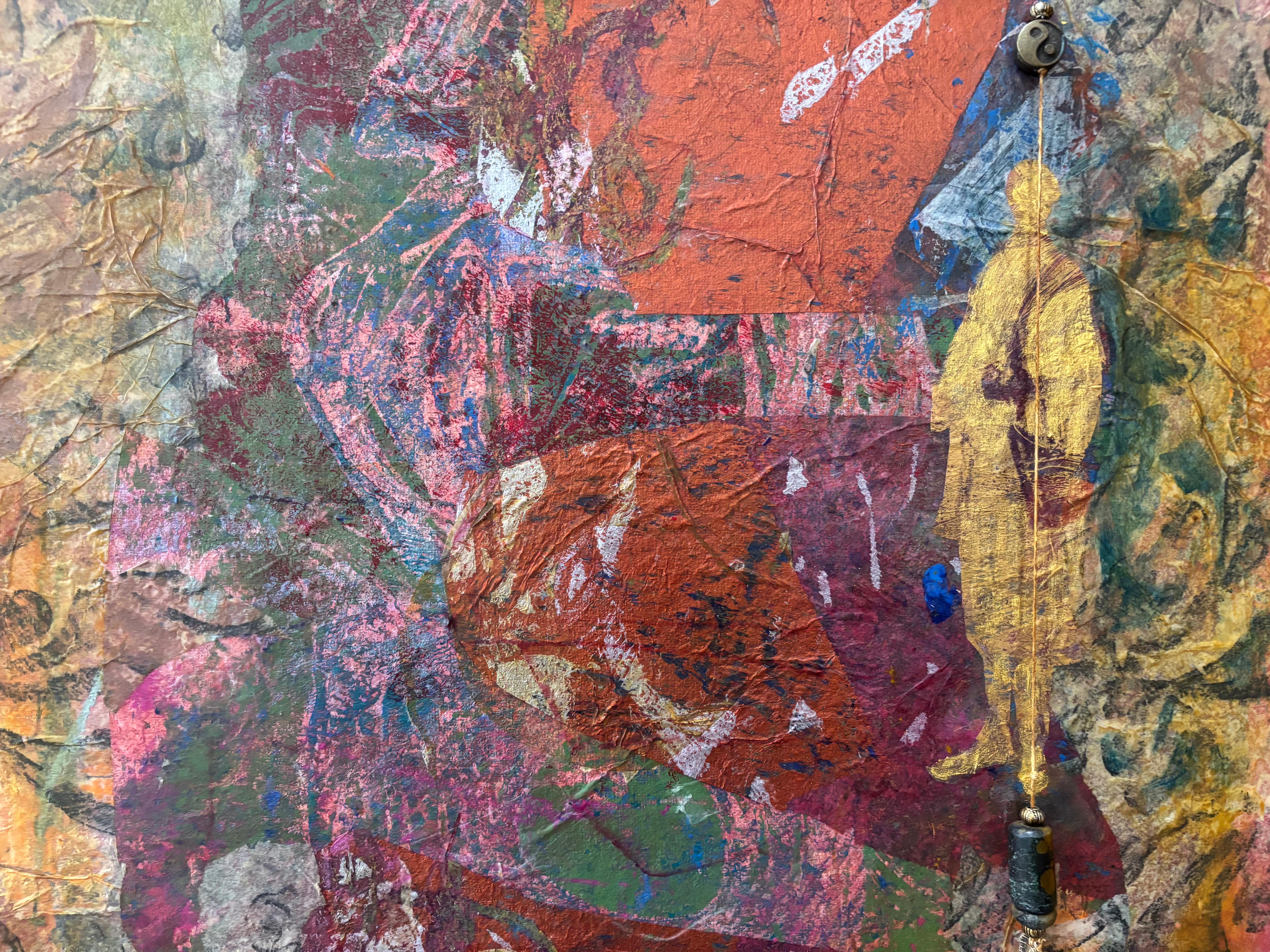 Plumb Line Series # III Kaltwachs, Monoprints, Ölstift mit gefundenem Objekt im Angebot 1