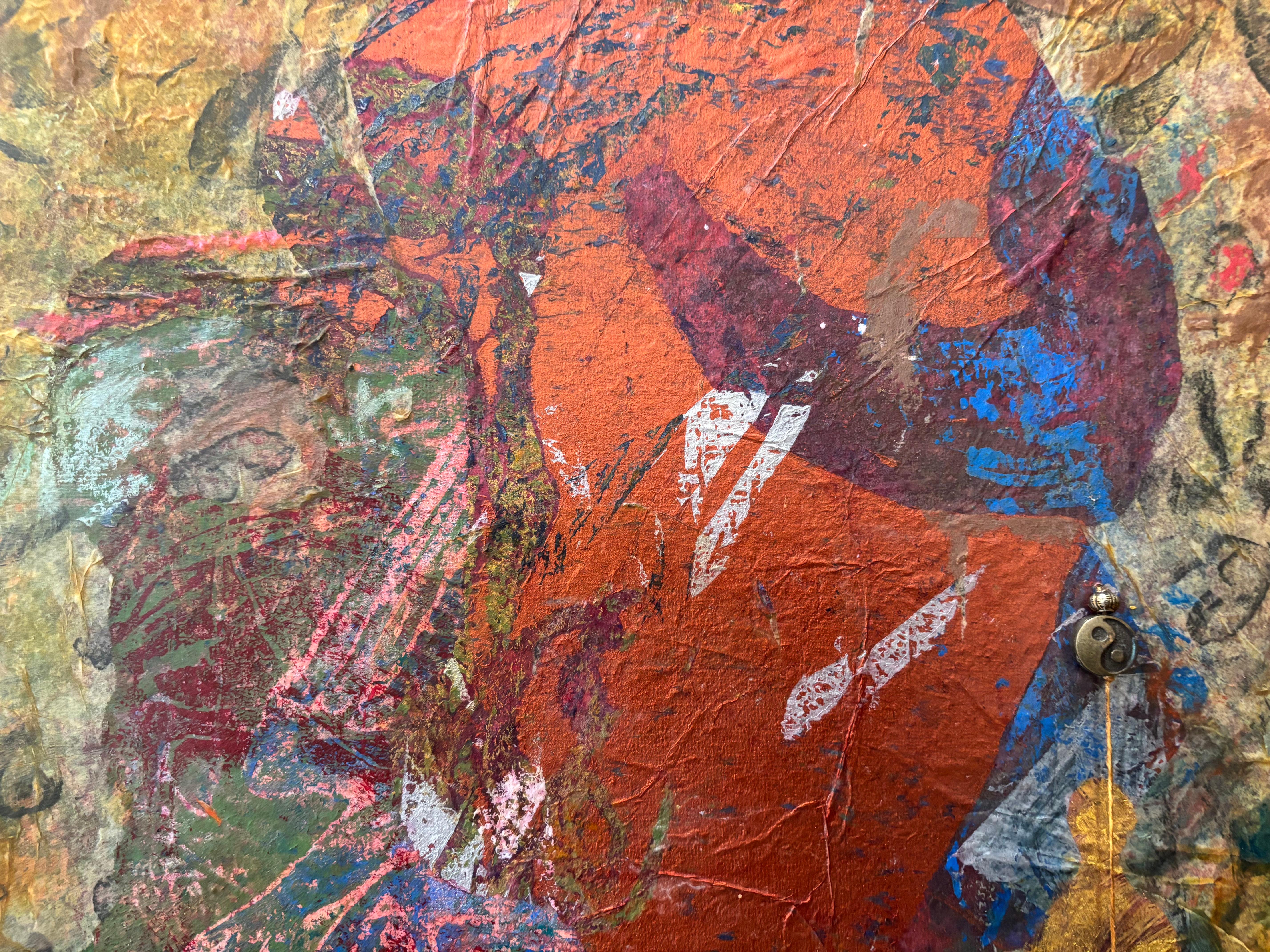 Plumb Line Series # III Kaltwachs, Monoprints, Ölstift mit gefundenem Objekt im Angebot 3